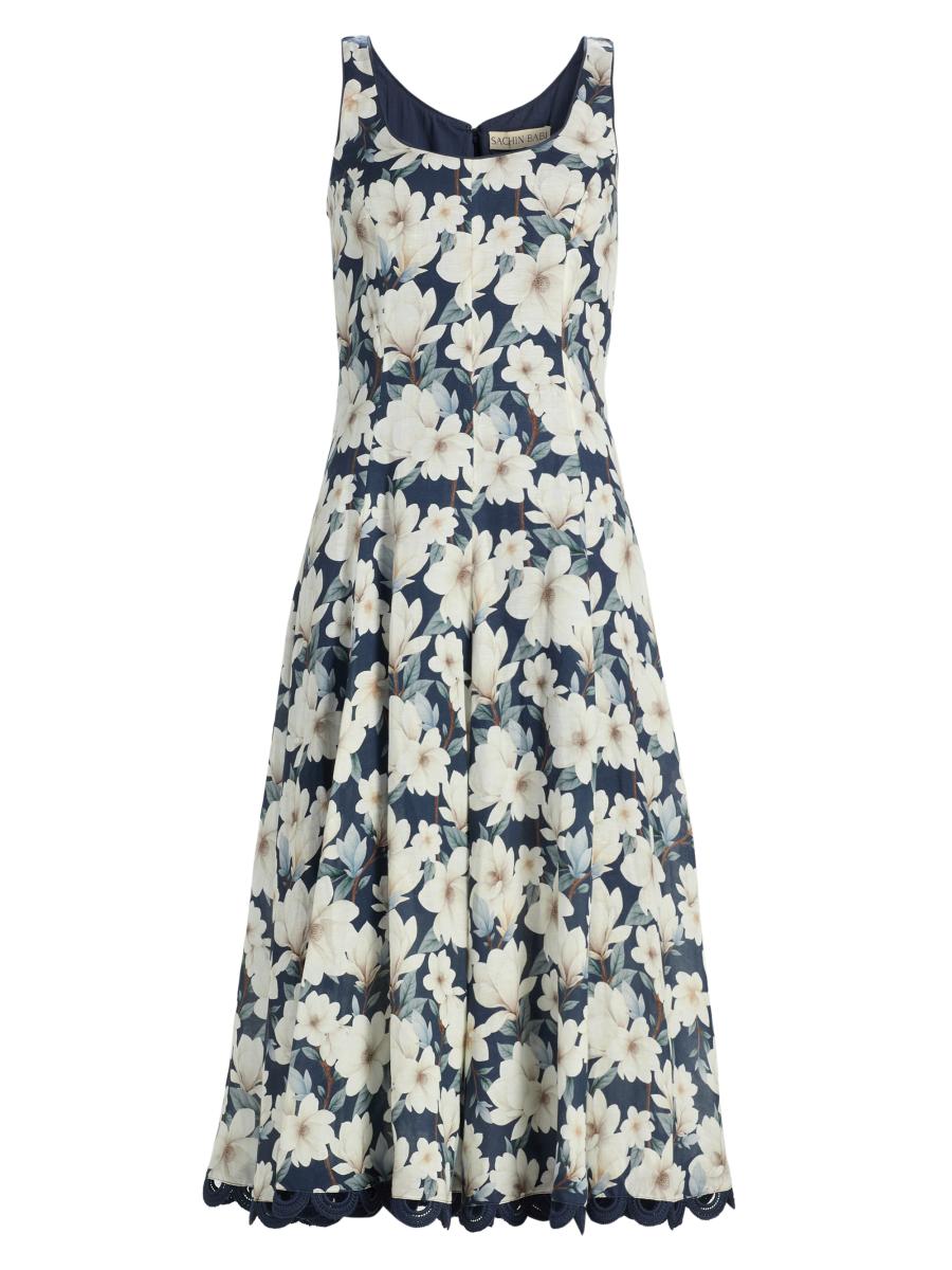 Sachin & Babi Women's Teresa Floral Linen-blend Midi-dress In Blue