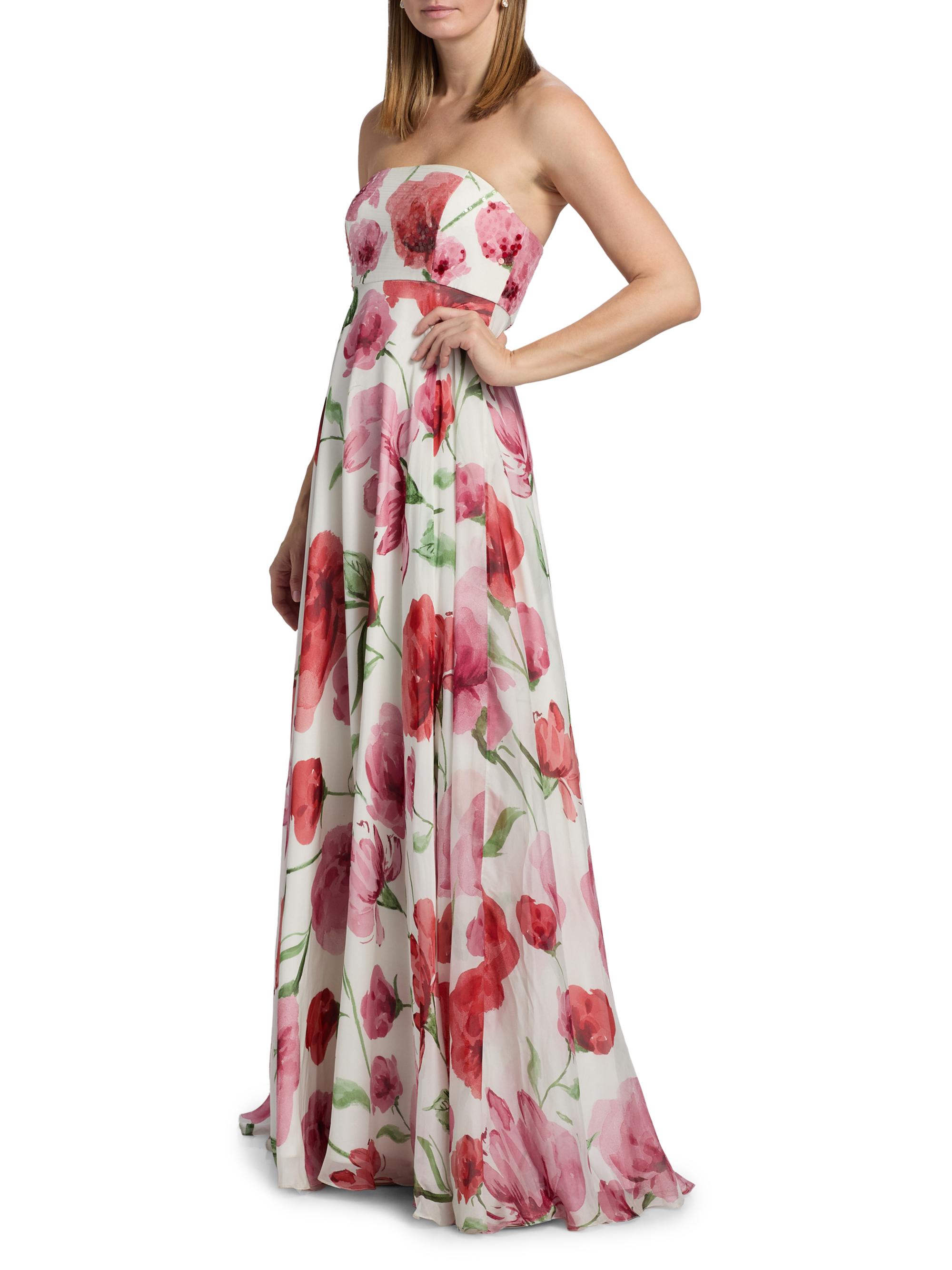 SACHIN BABI Women's Ames Floral Strapless A-Line Gown - Grande Watercolor Poppies | Thumbnail 4