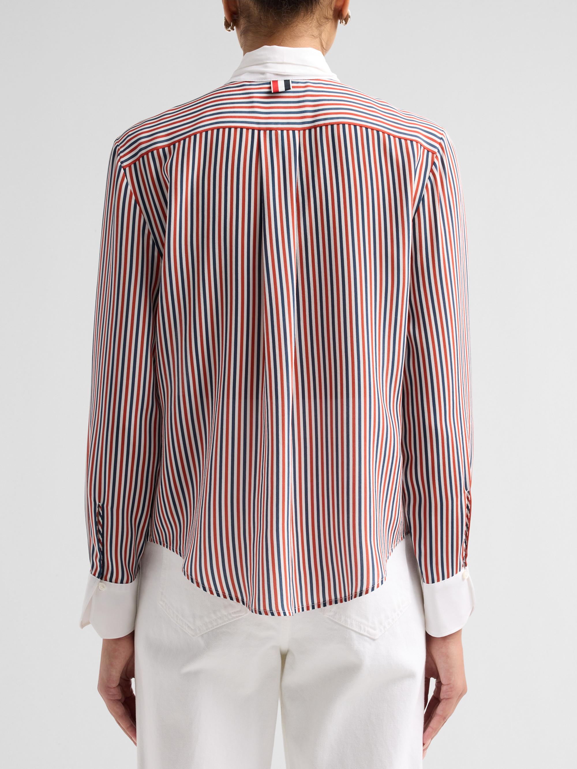 Thom Browne Women's Stripe Silk Tieneck Shirt - Red White Blue | Thumbnail 3