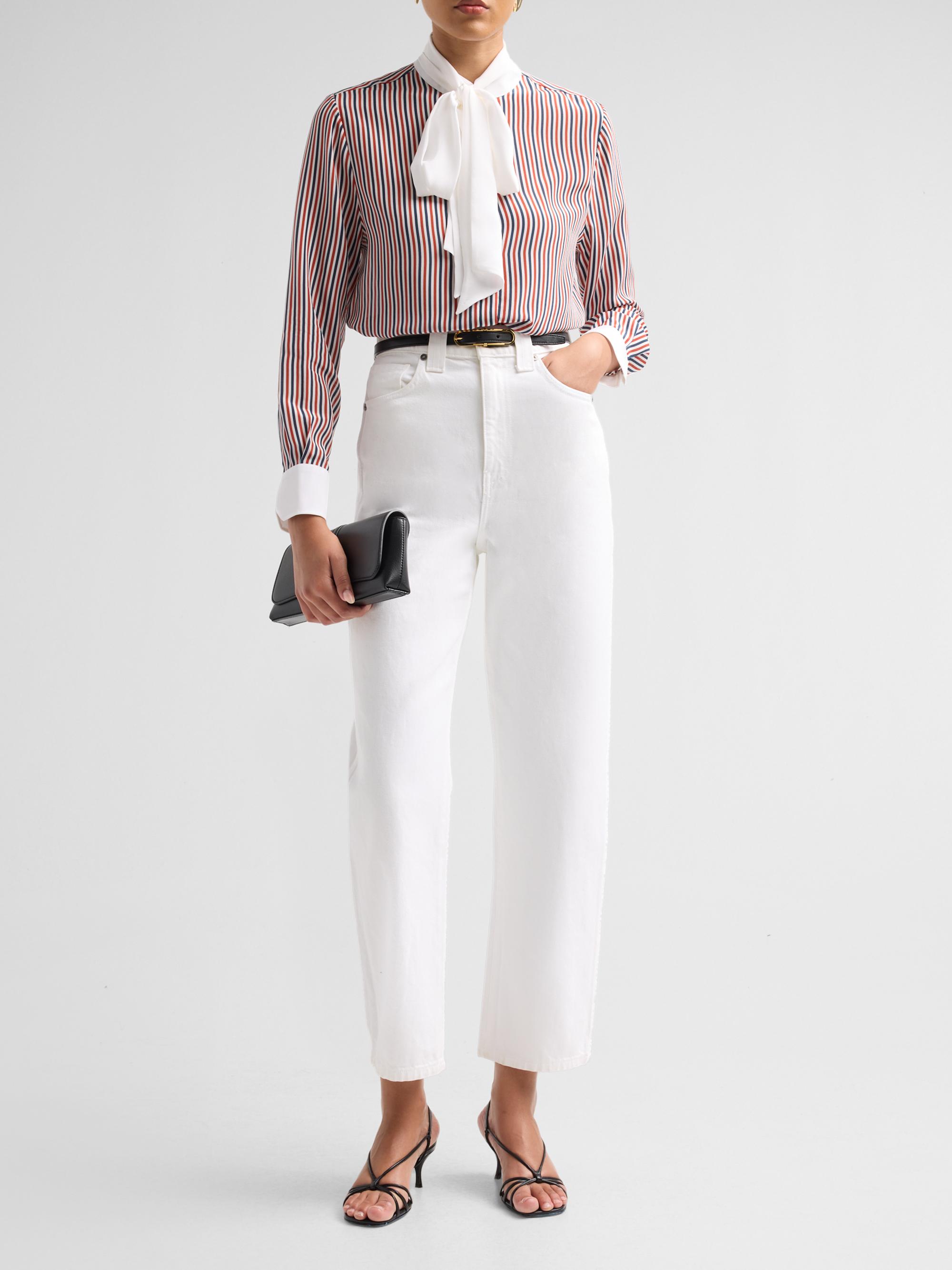 Thom Browne Women's Stripe Silk Tieneck Shirt - Red White Blue | Thumbnail 2