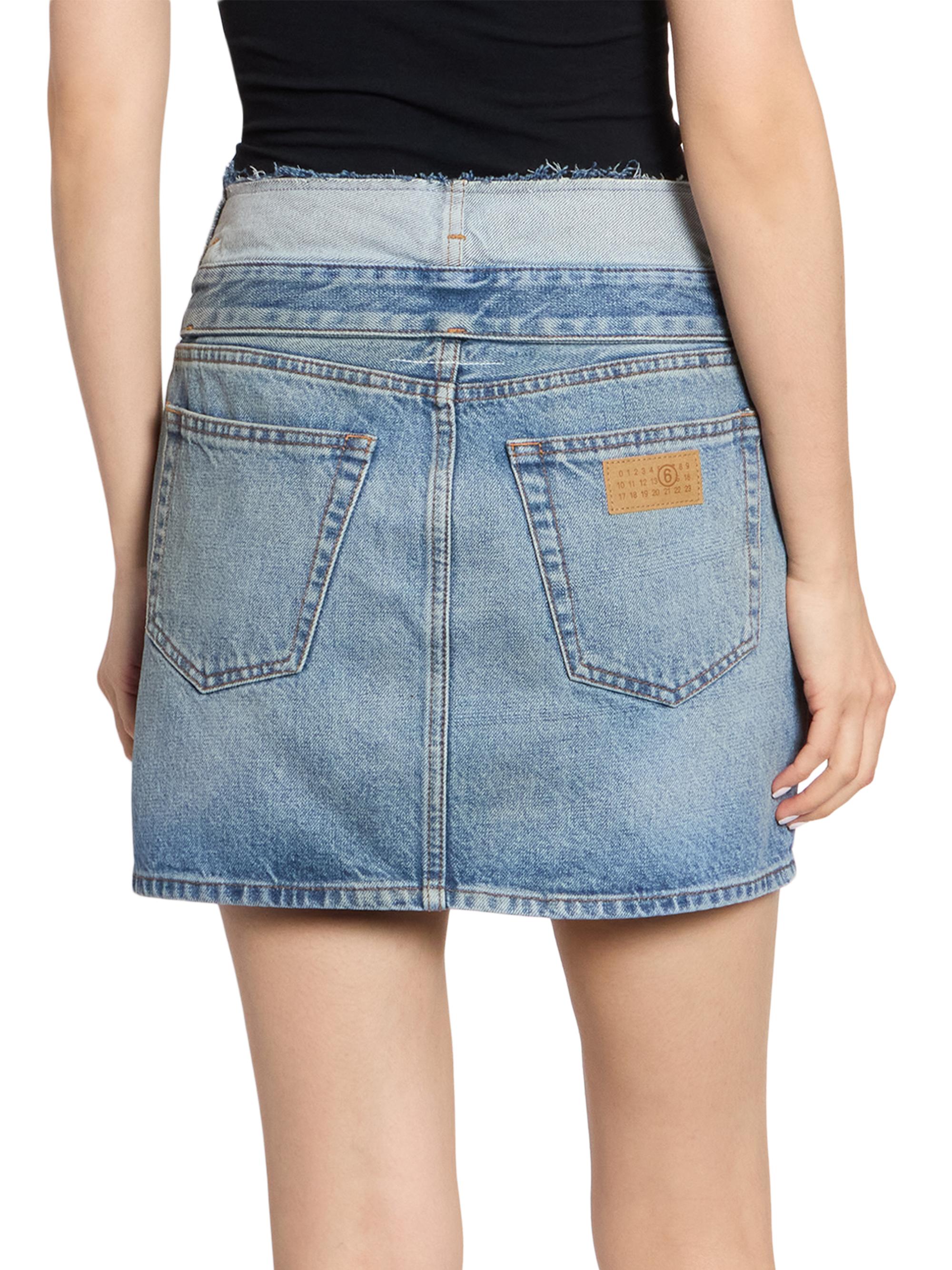 MM6 Maison Margiela Women's Layered-Waist Denim Mini Skirt - Blue | Thumbnail 5