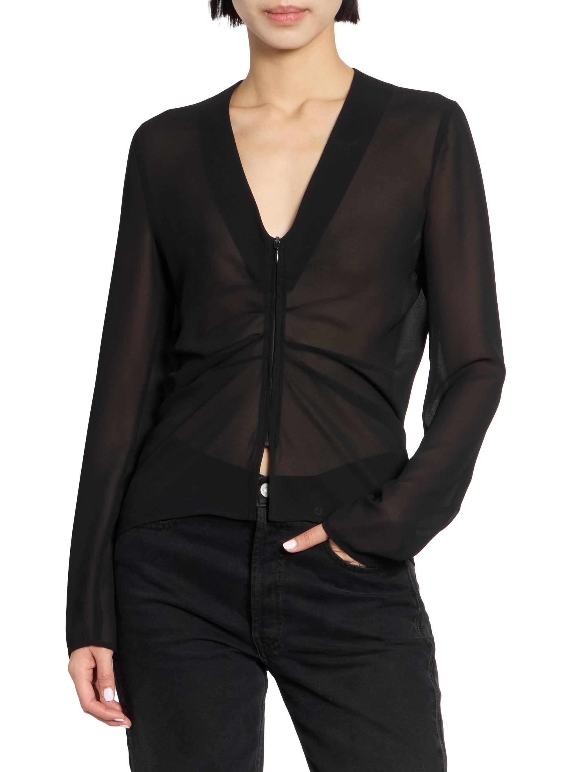MM6 Maison Margiela Women's Chiffon Gathered Zip-Front Top - Black | Thumbnail 3