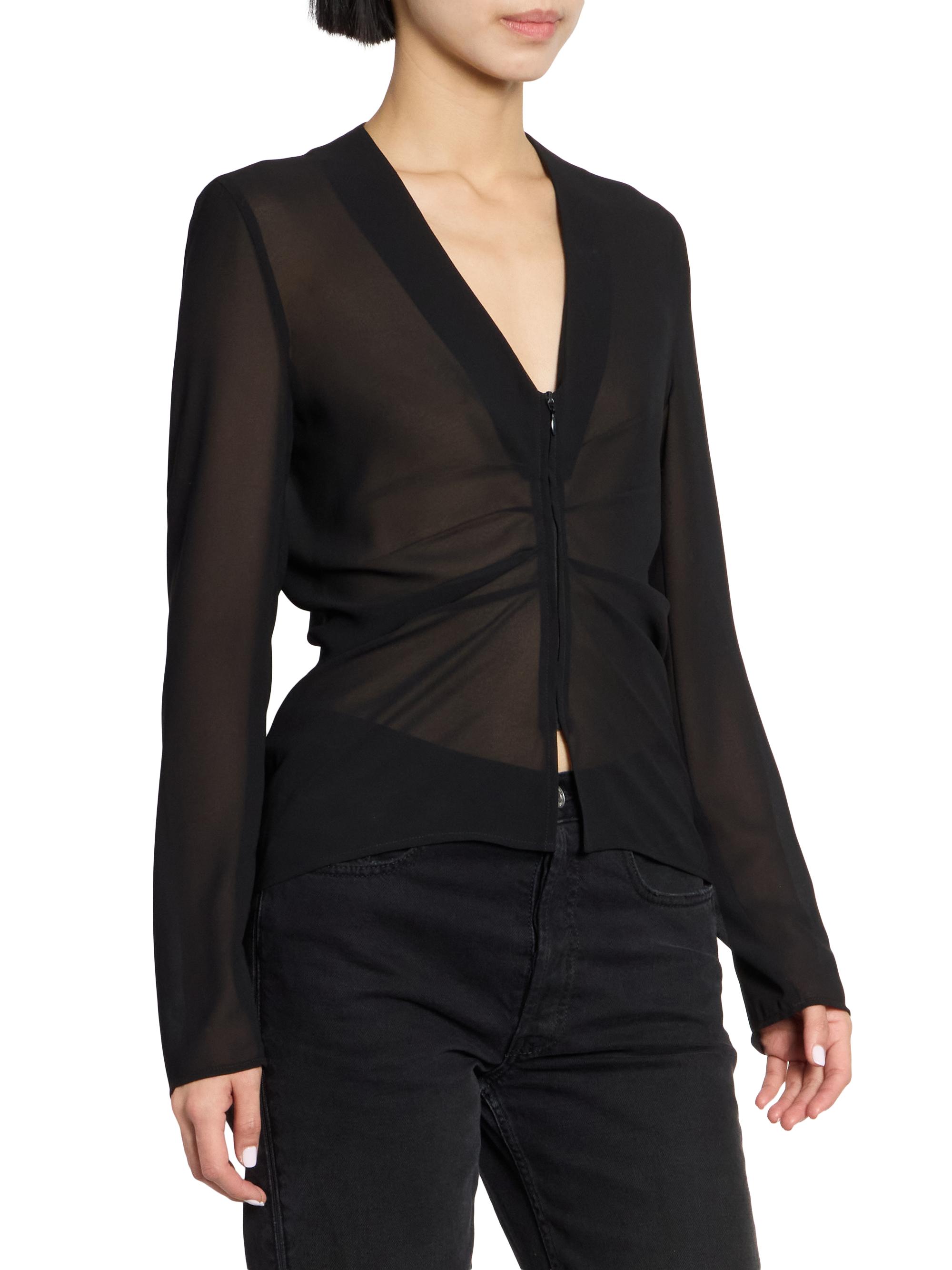 MM6 Maison Margiela Women's Chiffon Gathered Zip-Front Top - Black | Thumbnail 4