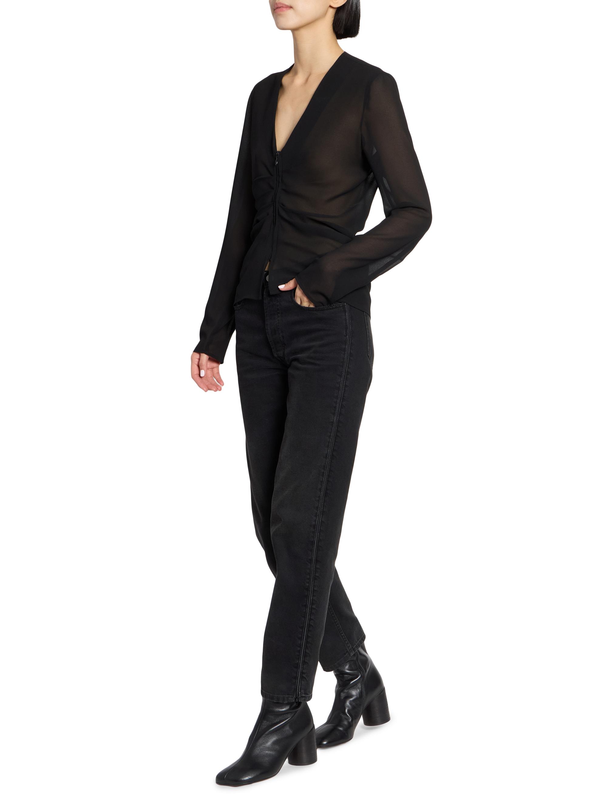 MM6 Maison Margiela Women's Chiffon Gathered Zip-Front Top - Black | Thumbnail 2