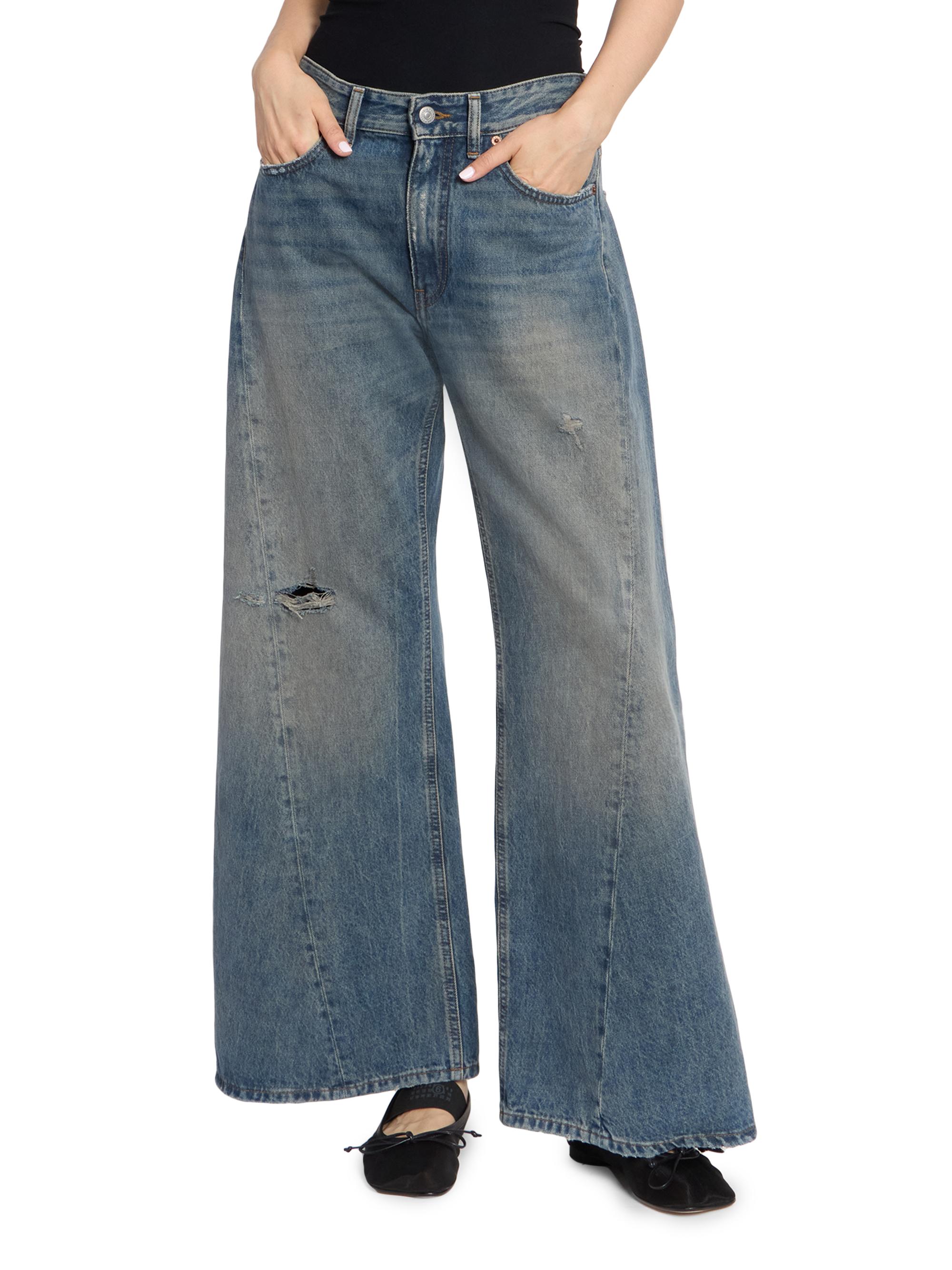 MM6 Maison Margiela Women's Exposed-Seam Distressed Wide-Leg Jeans - Dark Blue | Thumbnail 3