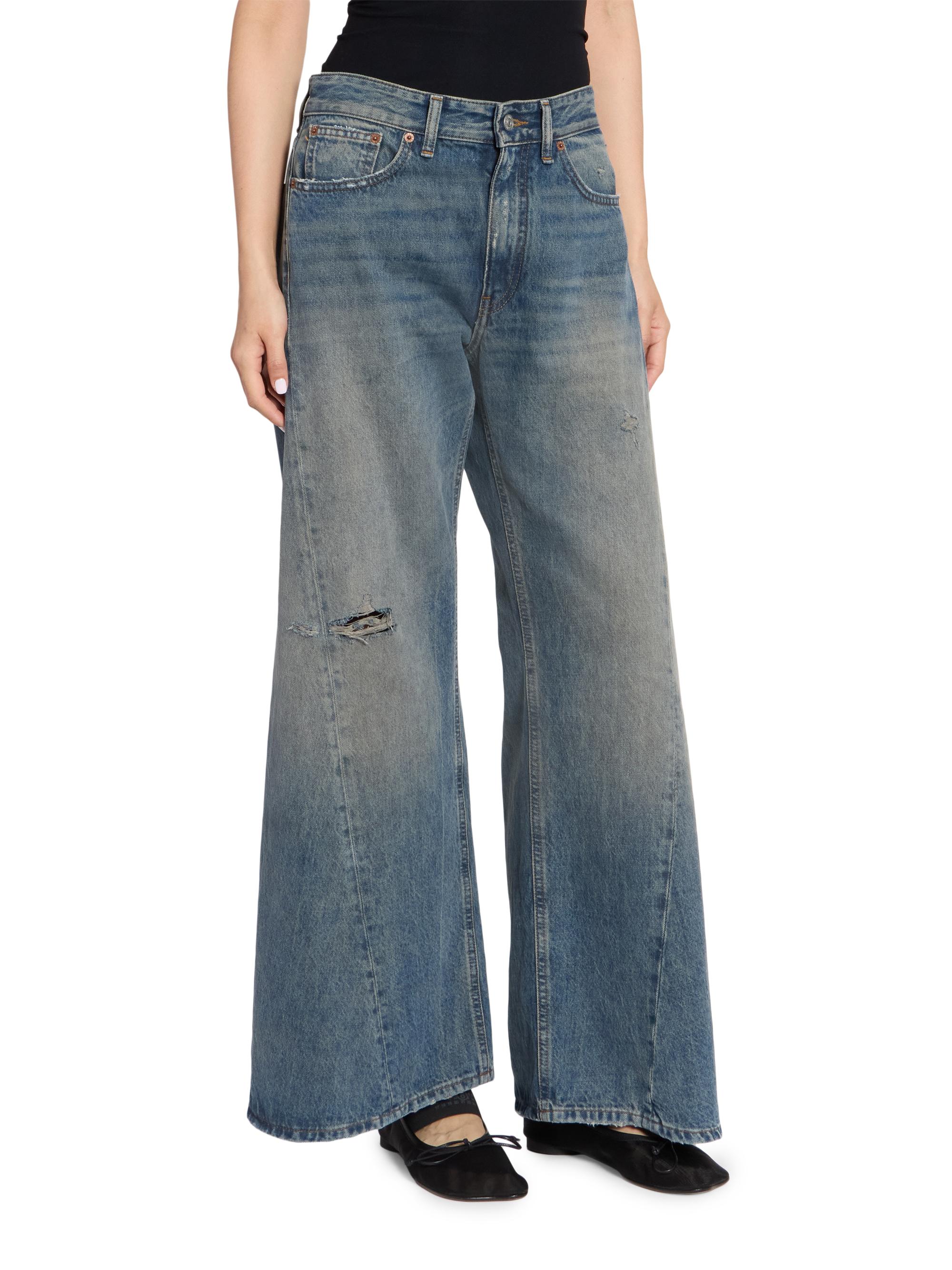 MM6 Maison Margiela Women's Exposed-Seam Distressed Wide-Leg Jeans - Dark Blue | Thumbnail 4