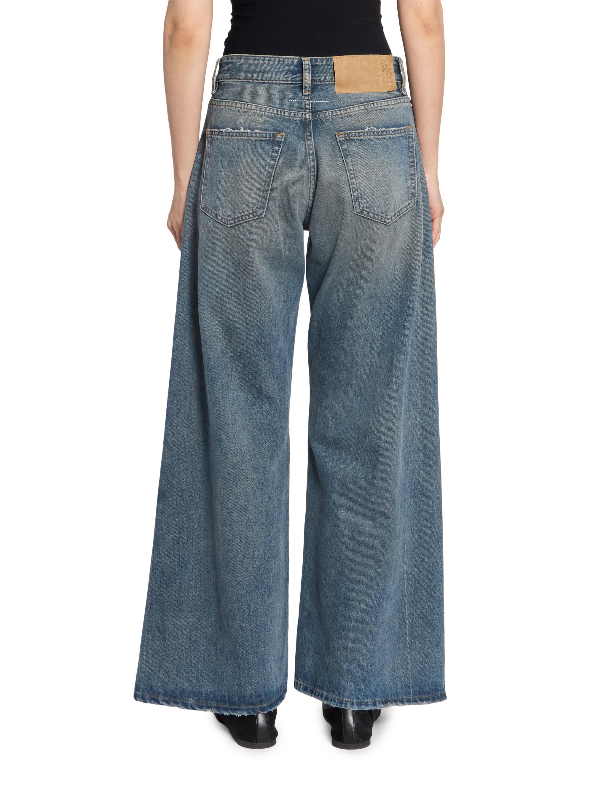 MM6 Maison Margiela Women's Exposed-Seam Distressed Wide-Leg Jeans - Dark Blue | Thumbnail 5