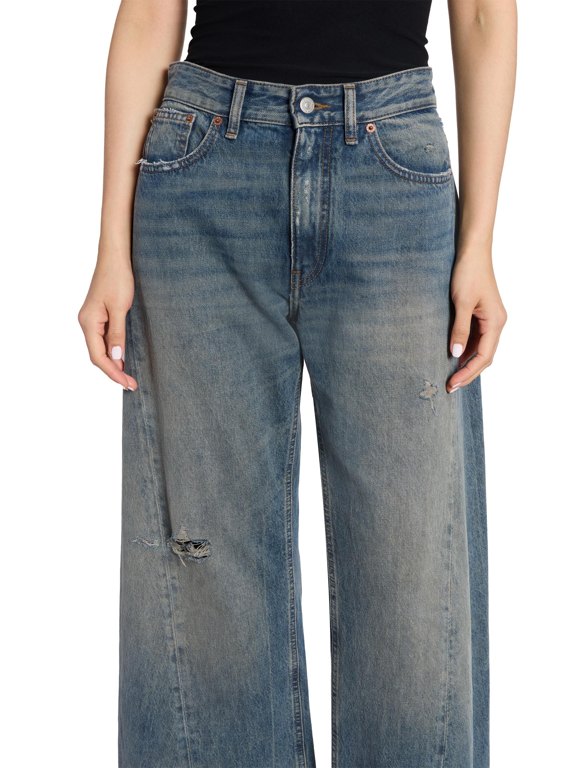 MM6 Maison Margiela Women's Exposed-Seam Distressed Wide-Leg Jeans - Dark Blue | Thumbnail 6