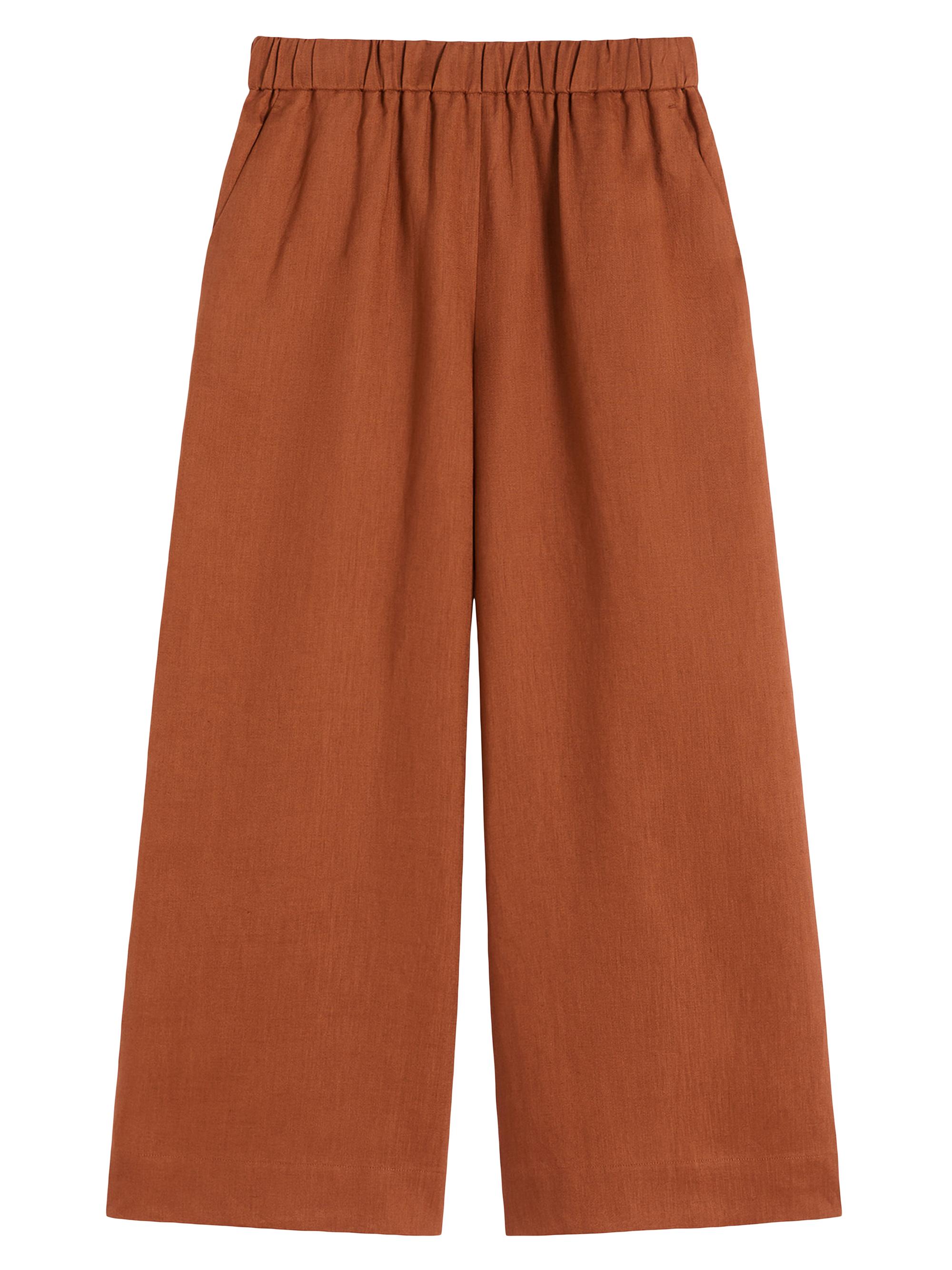 MM Max Mara Women's Straight Fit Linen Canvas Trousers - Rust