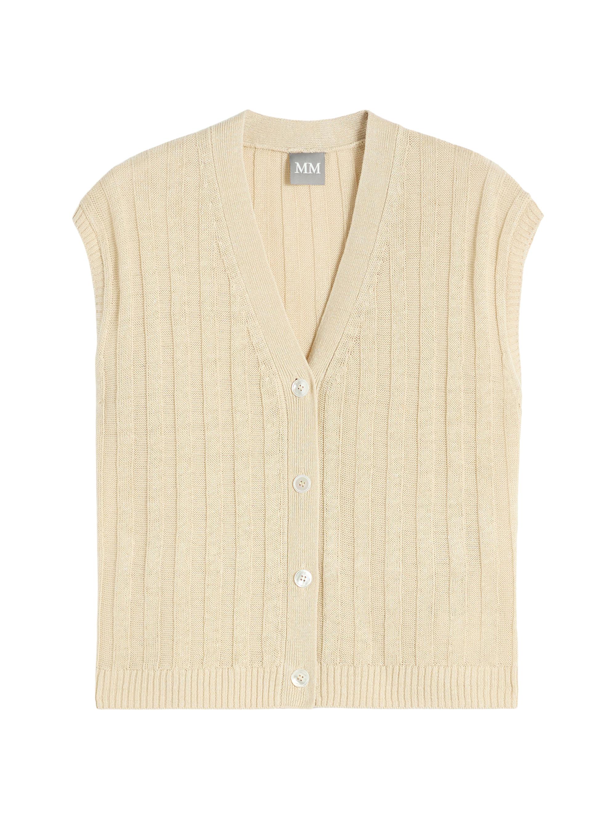 MM Max Mara Women's Rib Knit Linen Yarn Gilet - Milk