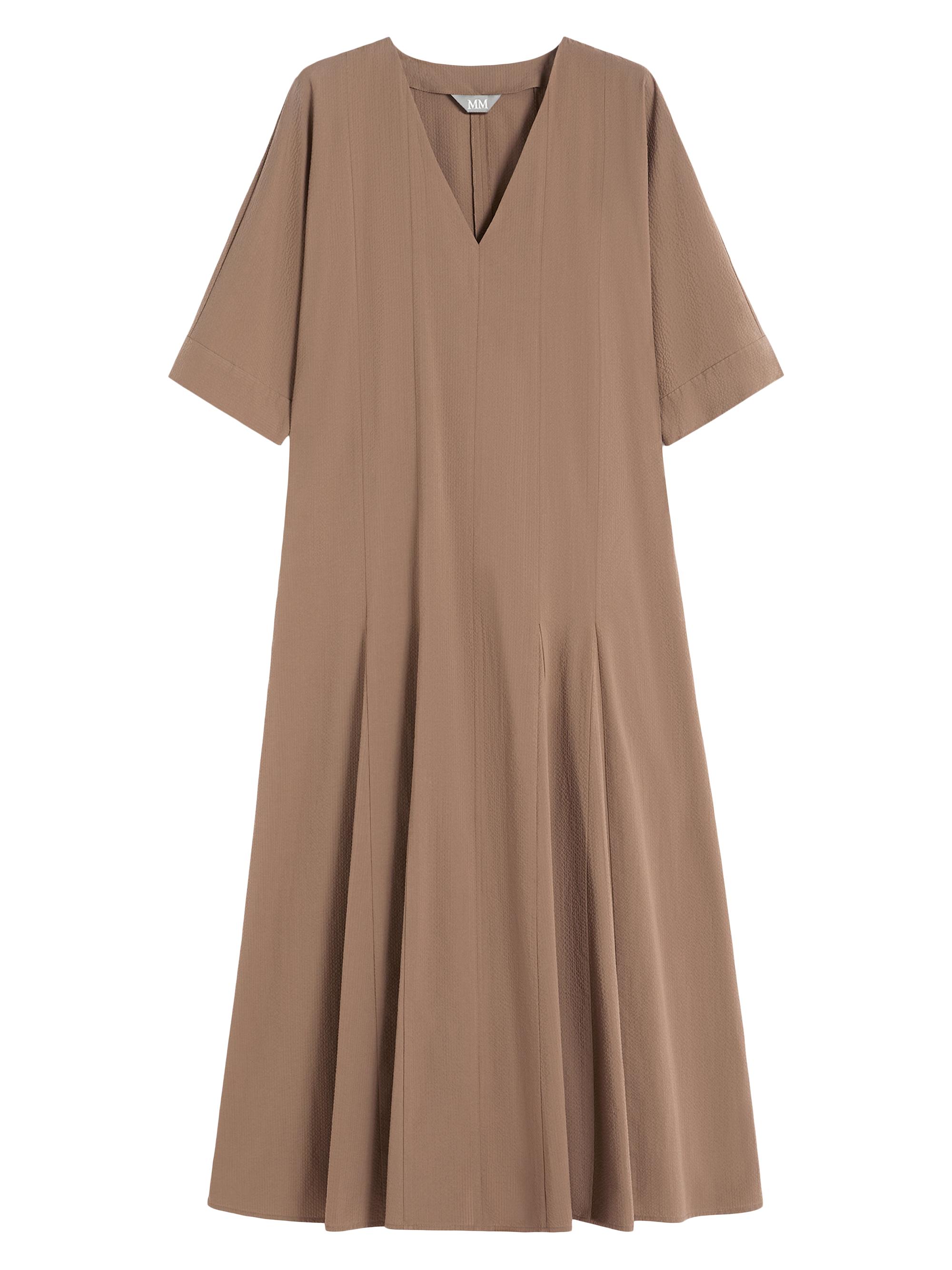 MM Max Mara Women's Cotton Seersucker V Neck Dress - Hazelnut Brown