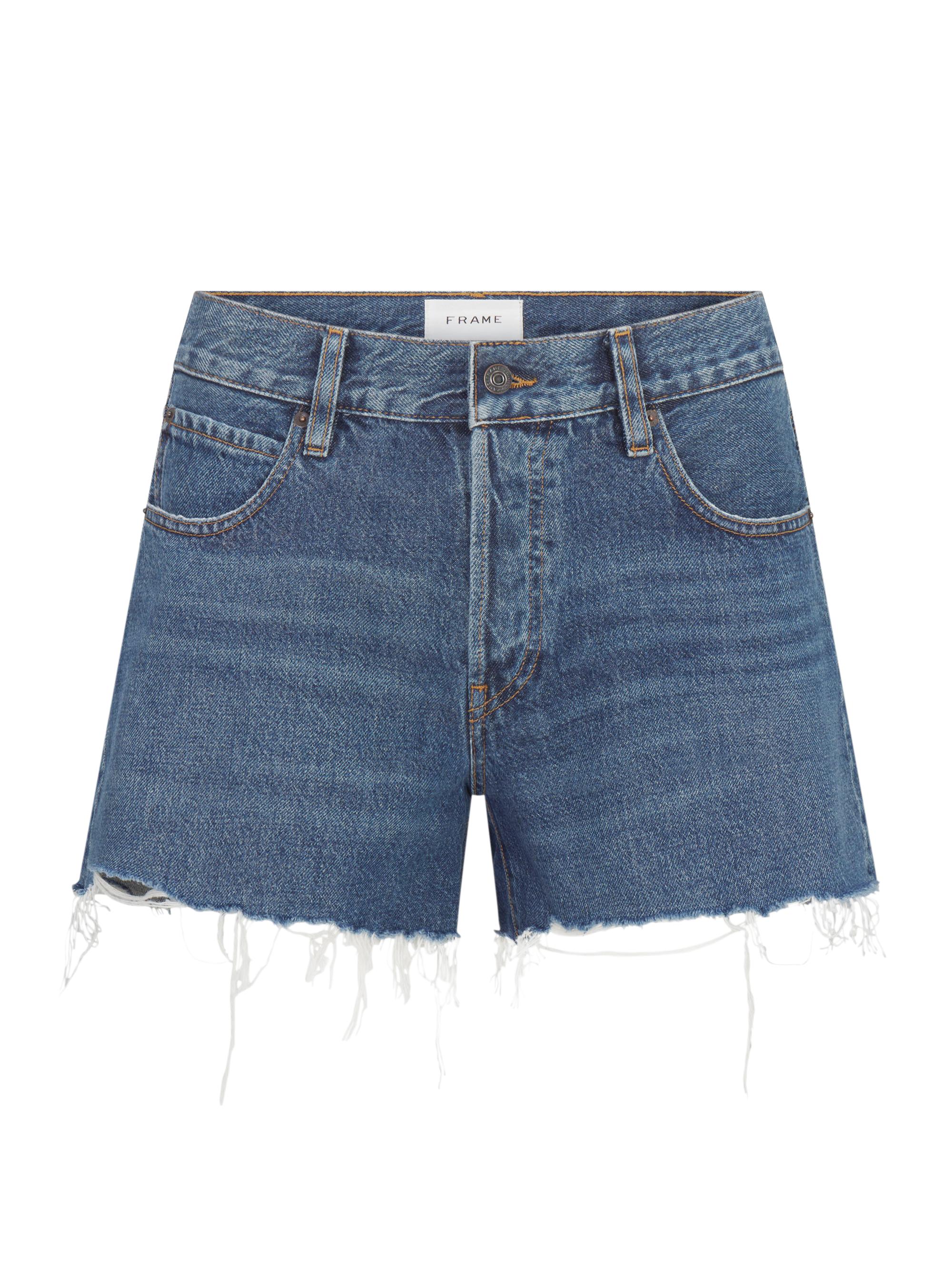 FRAME Women's The Long Hang Raw-Edge Denim Shorts - Goose | Thumbnail 9