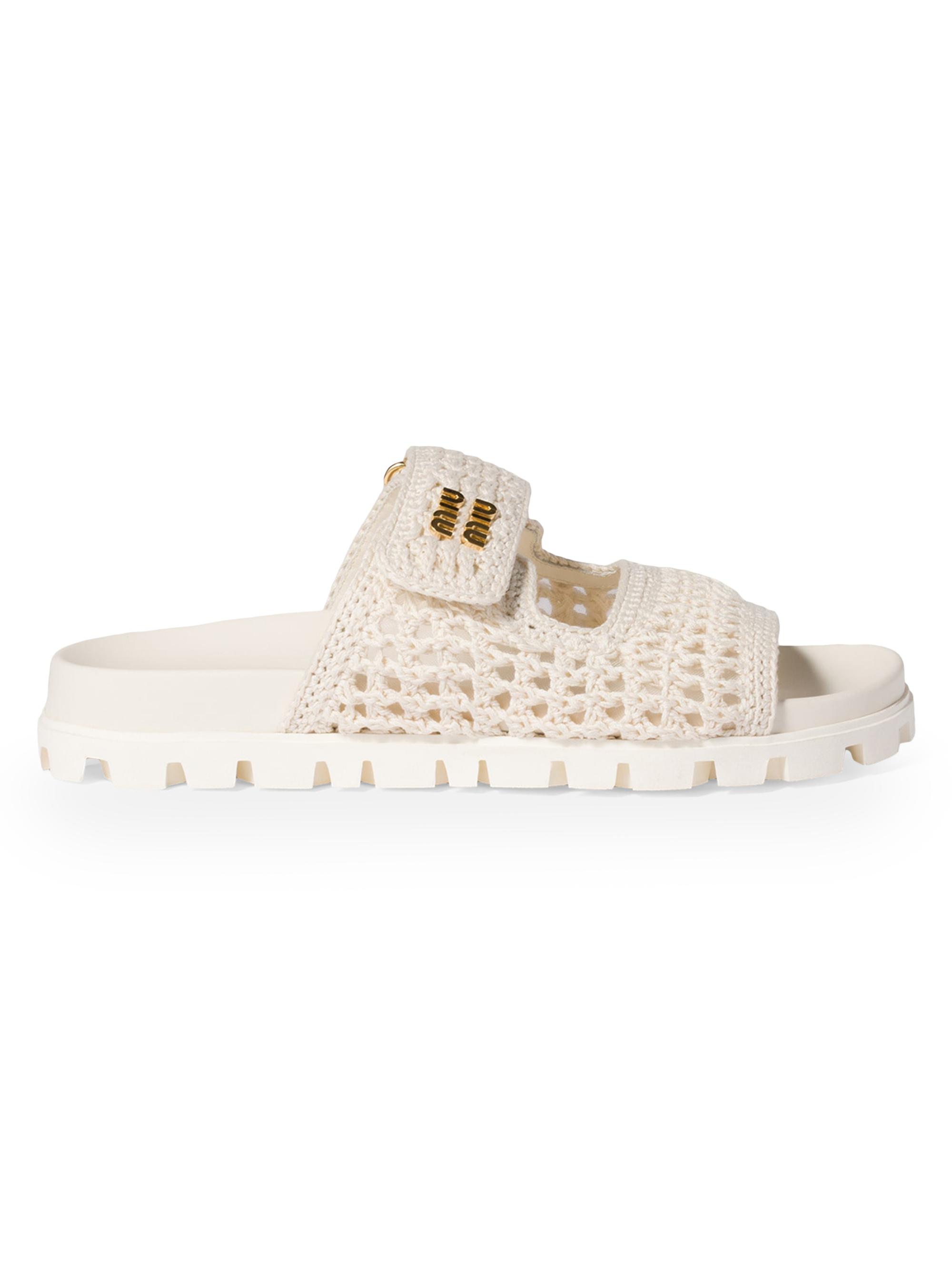 Miu Miu Women's Crochet Sandals - Beige Khaki