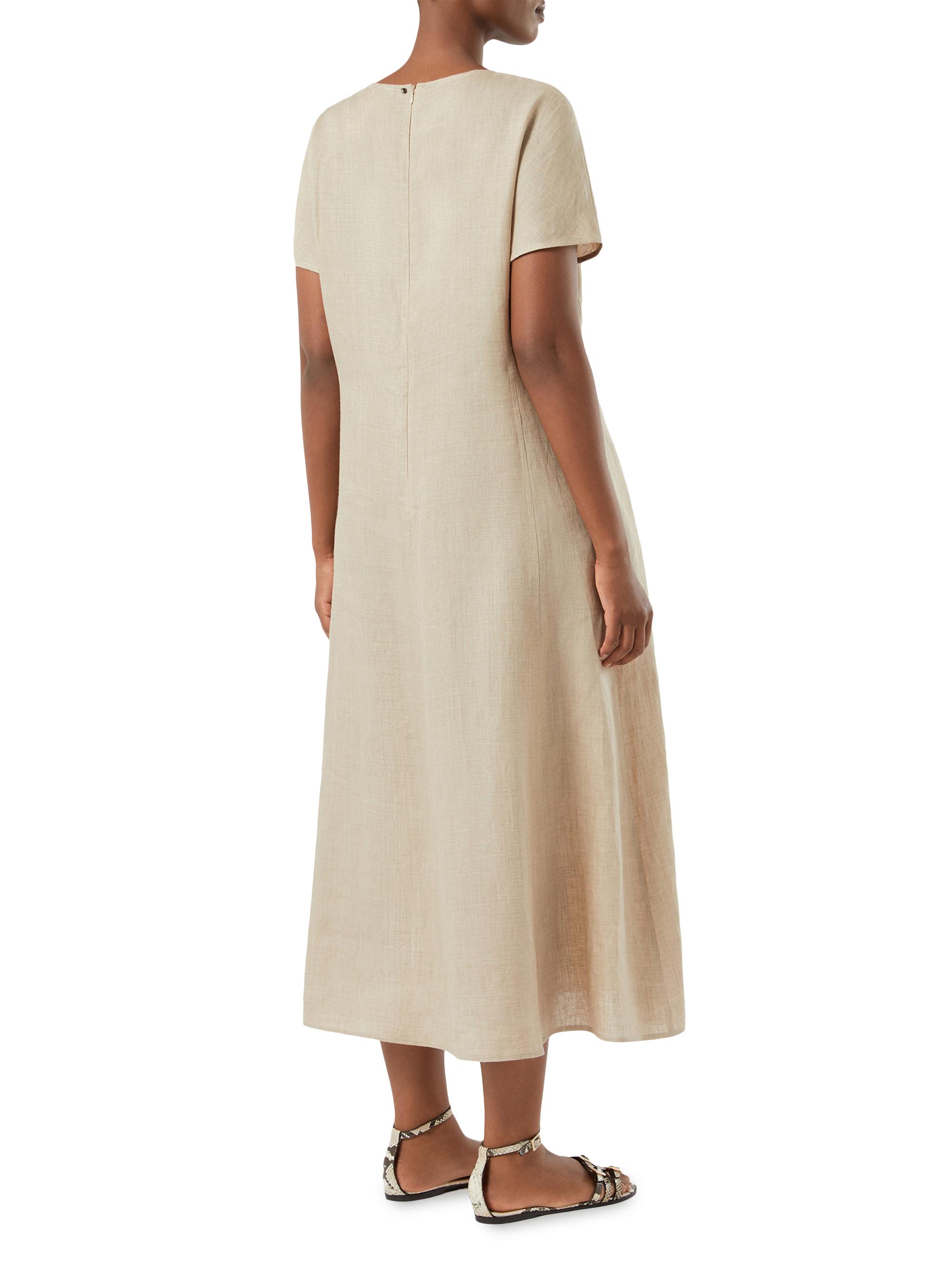 saks linen dresses Saks Fifth Avenue Black V Neck Smocked Waist Puff Sleeve Dress Linen Cotton  XL