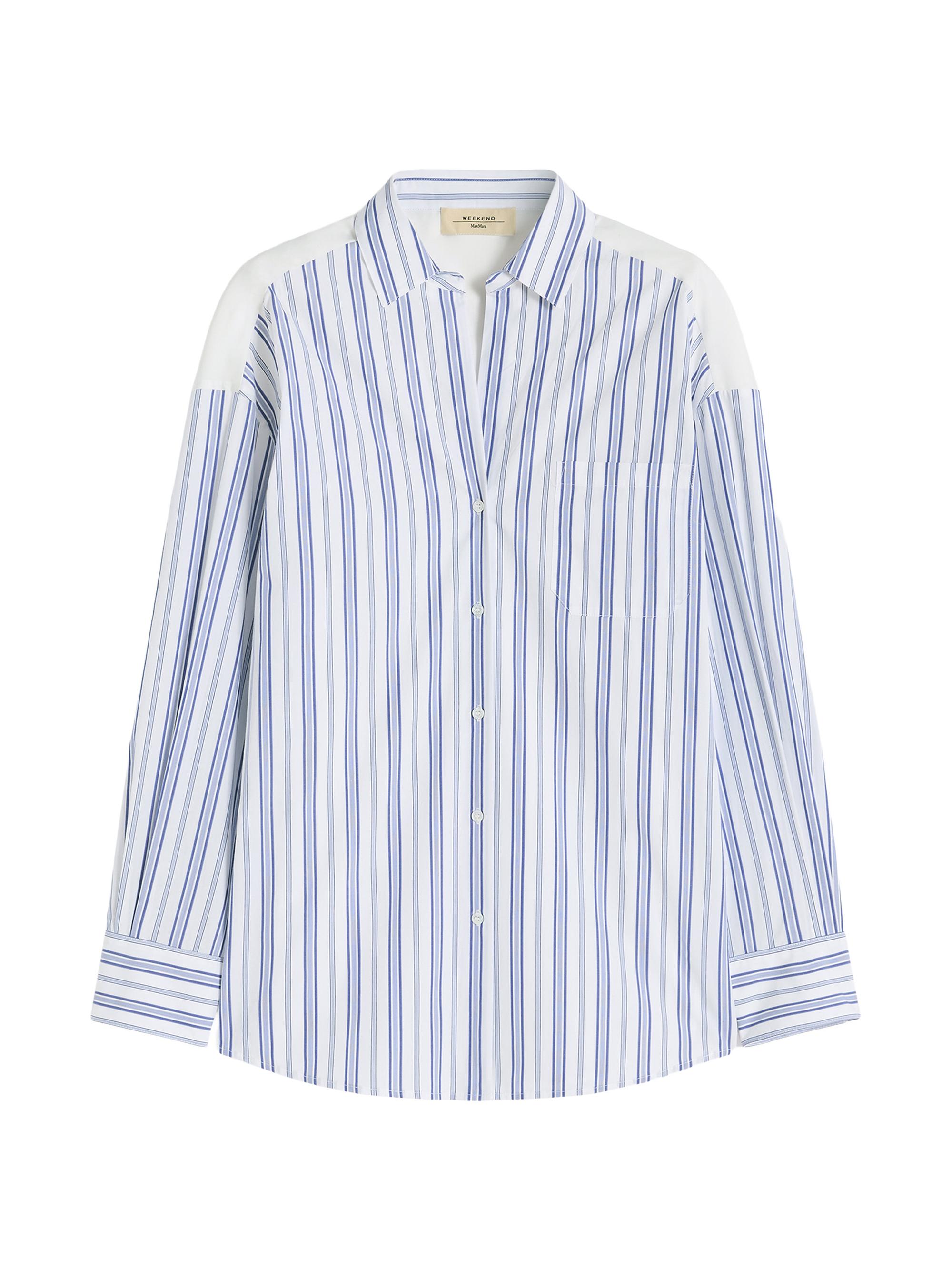 Weekend Max Mara Women's Striped Cotton Shirt with Eyelet Lace - Navy