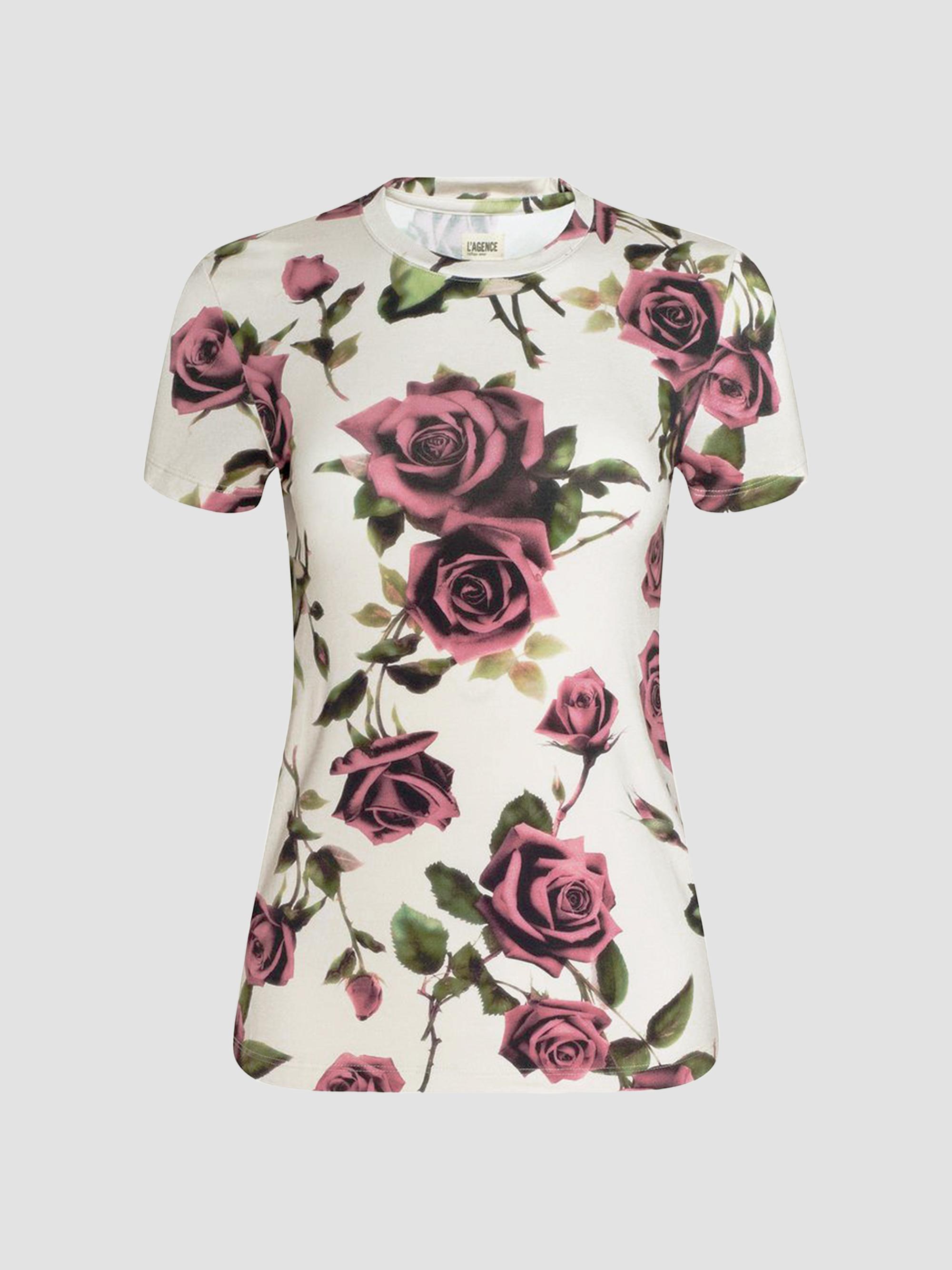 L'AGENCE Women's Ressi Short-Sleeve Rose T-Shirt - Ecru Romantic Rose | Thumbnail 6
