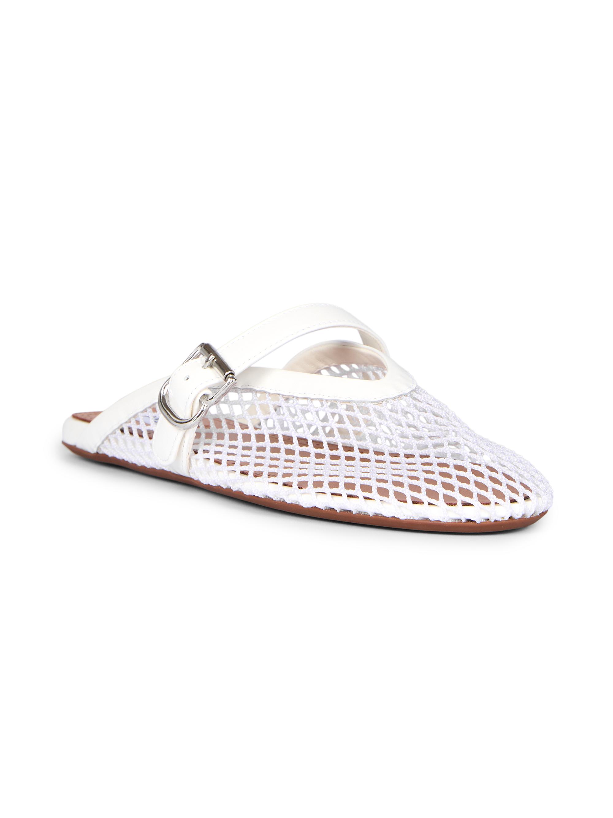 ALAIA Women's Open-Knit Fishnet Flat Mules - Blanc Optique | Thumbnail 2