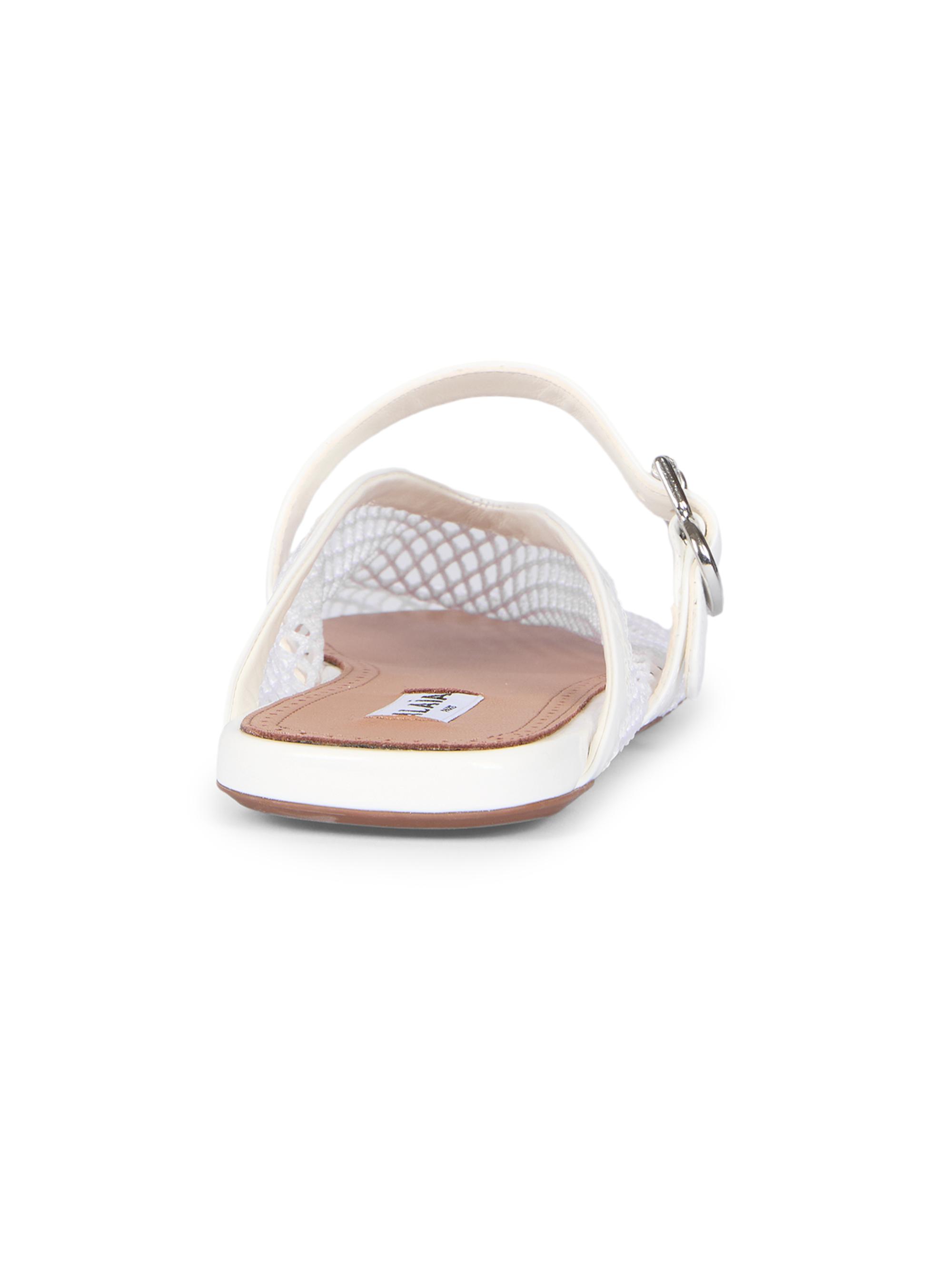ALAIA Women's Open-Knit Fishnet Flat Mules - Blanc Optique | Thumbnail 3