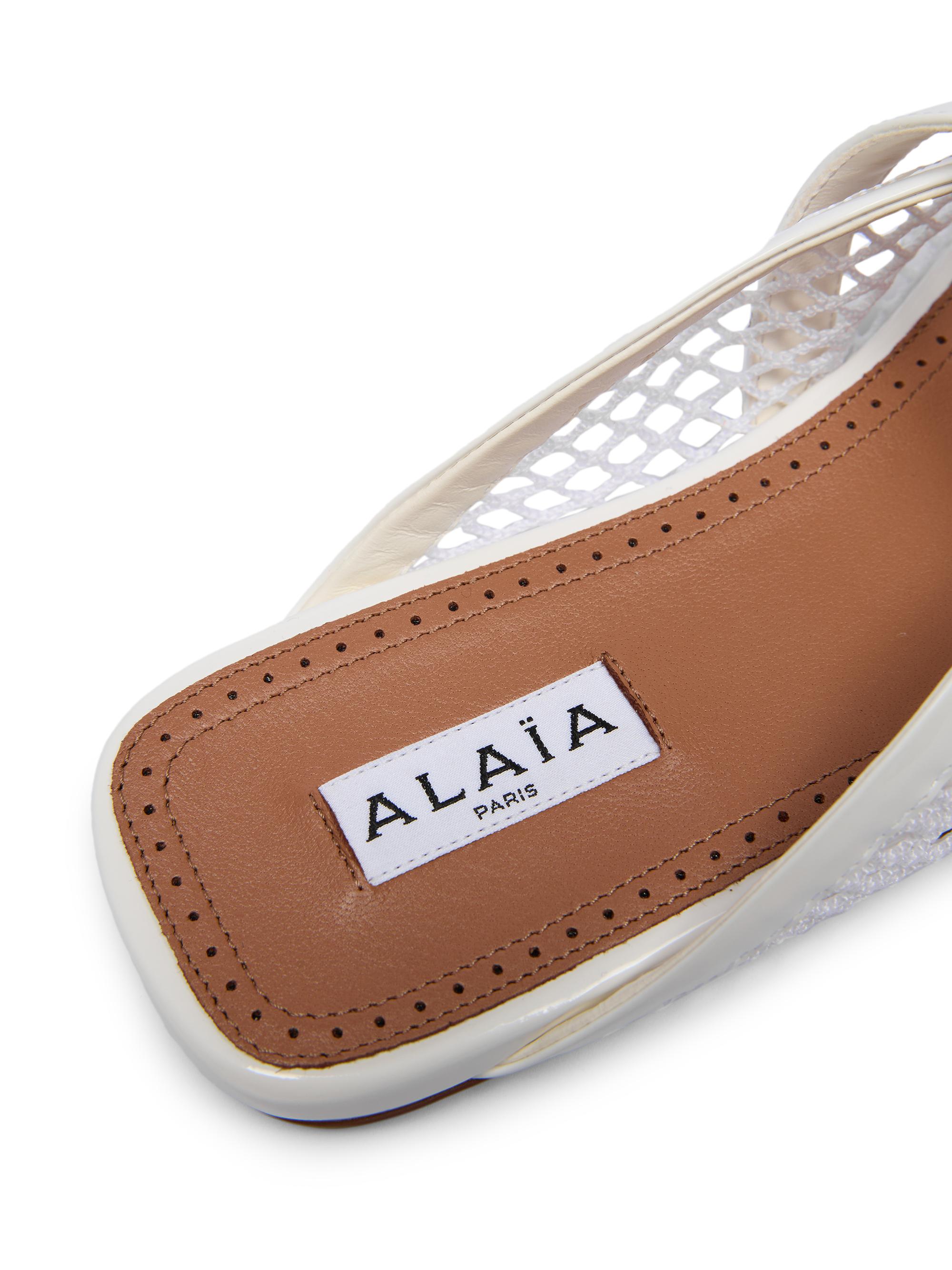 ALAIA Women's Open-Knit Fishnet Flat Mules - Blanc Optique | Thumbnail 6