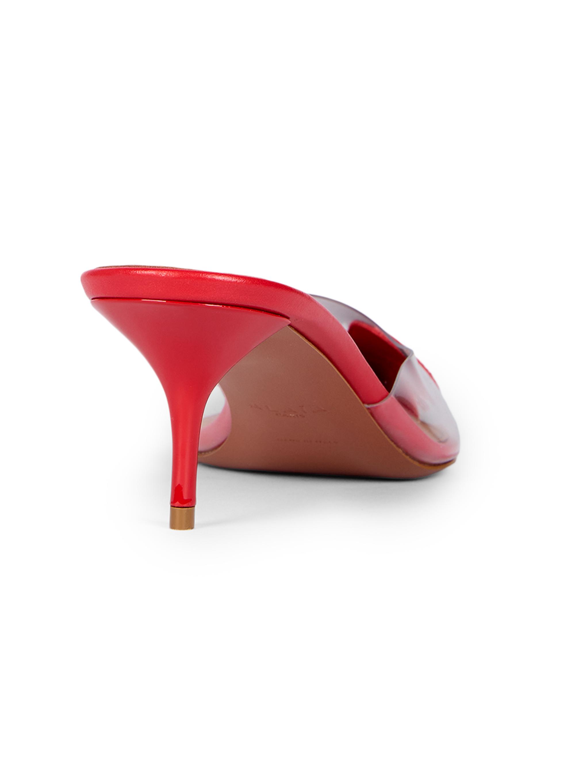 ALAIA Women's Bloom 60MM Flower-Appliqué Leather Mules - Rouge Noir | Thumbnail 3