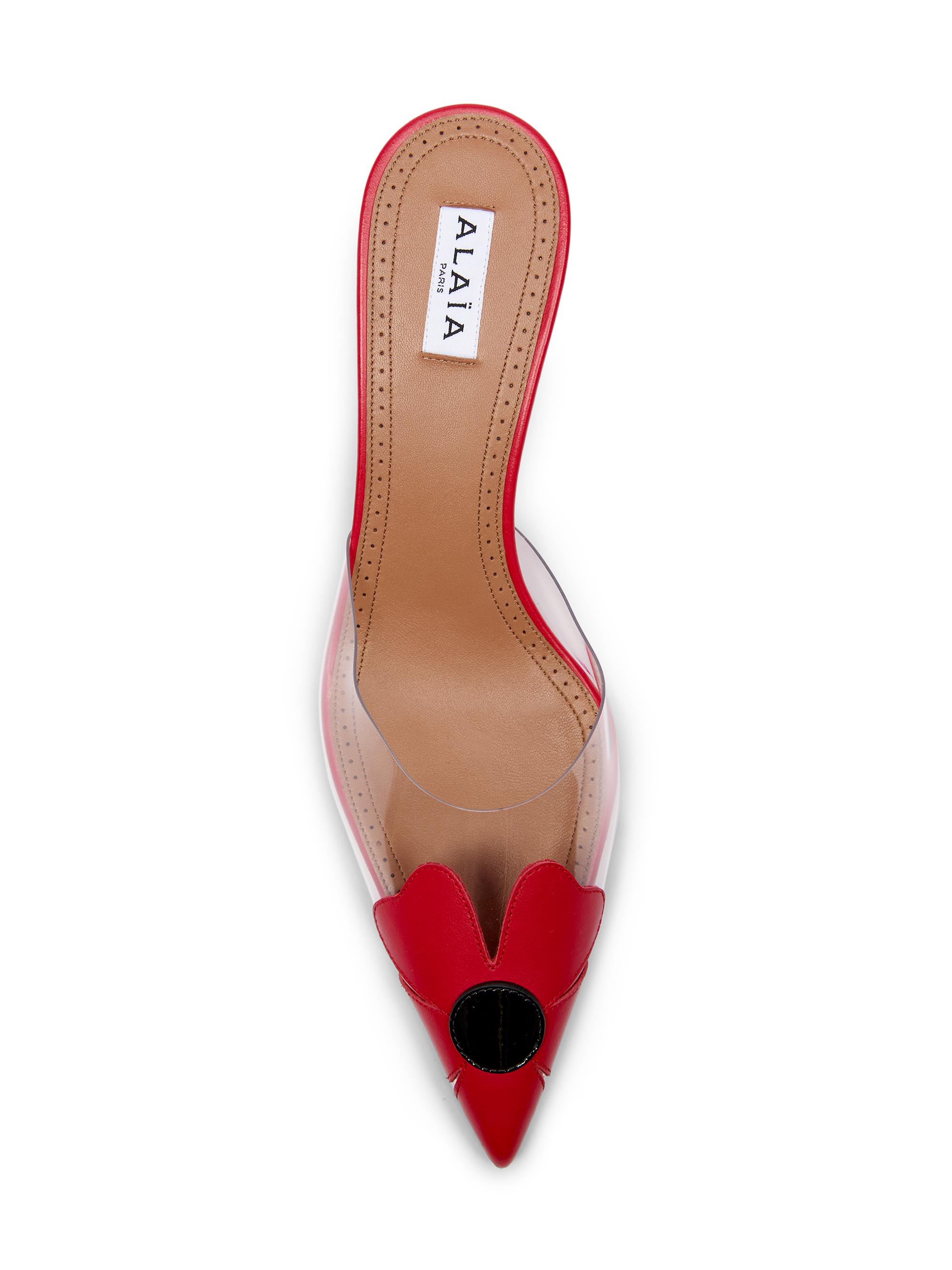 ALAIA Women's Bloom 60MM Flower-Appliqué Leather Mules - Rouge Noir | Thumbnail 4