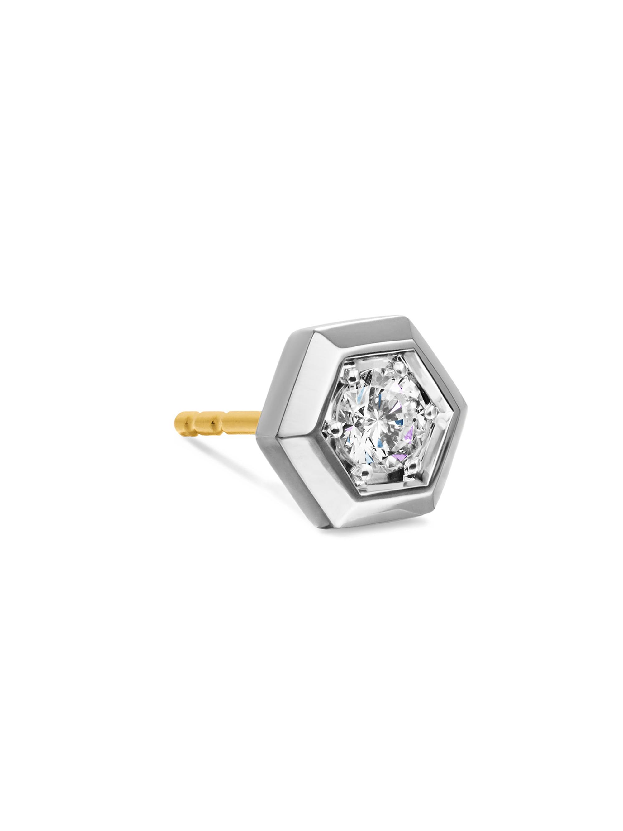 David Yurman Men's Faceted Hex Stud Earring in Sterling Silver - Black Diamond