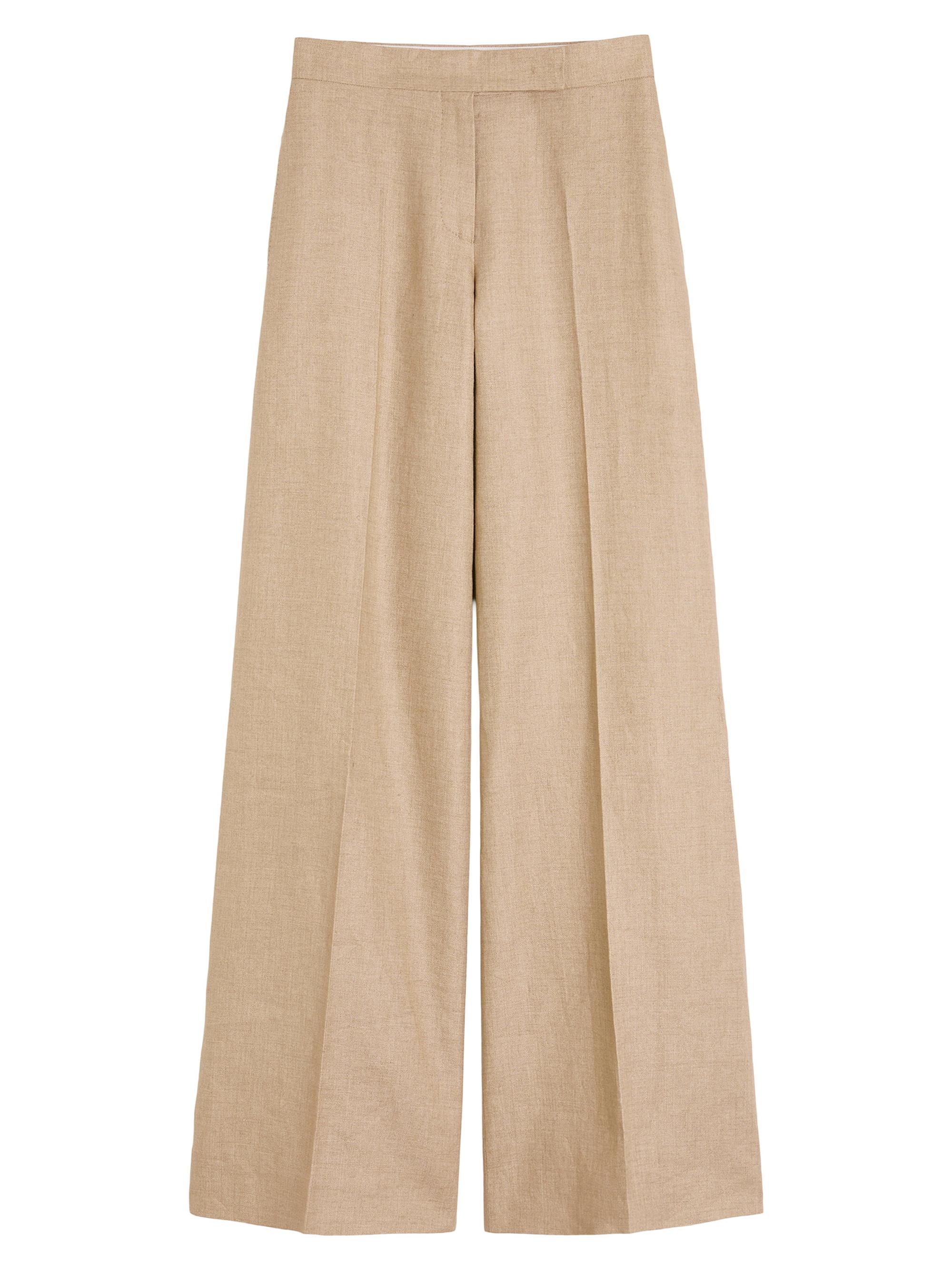 Max Mara Women's Regular Cut Trousers in Linen Basketweave - Camel
