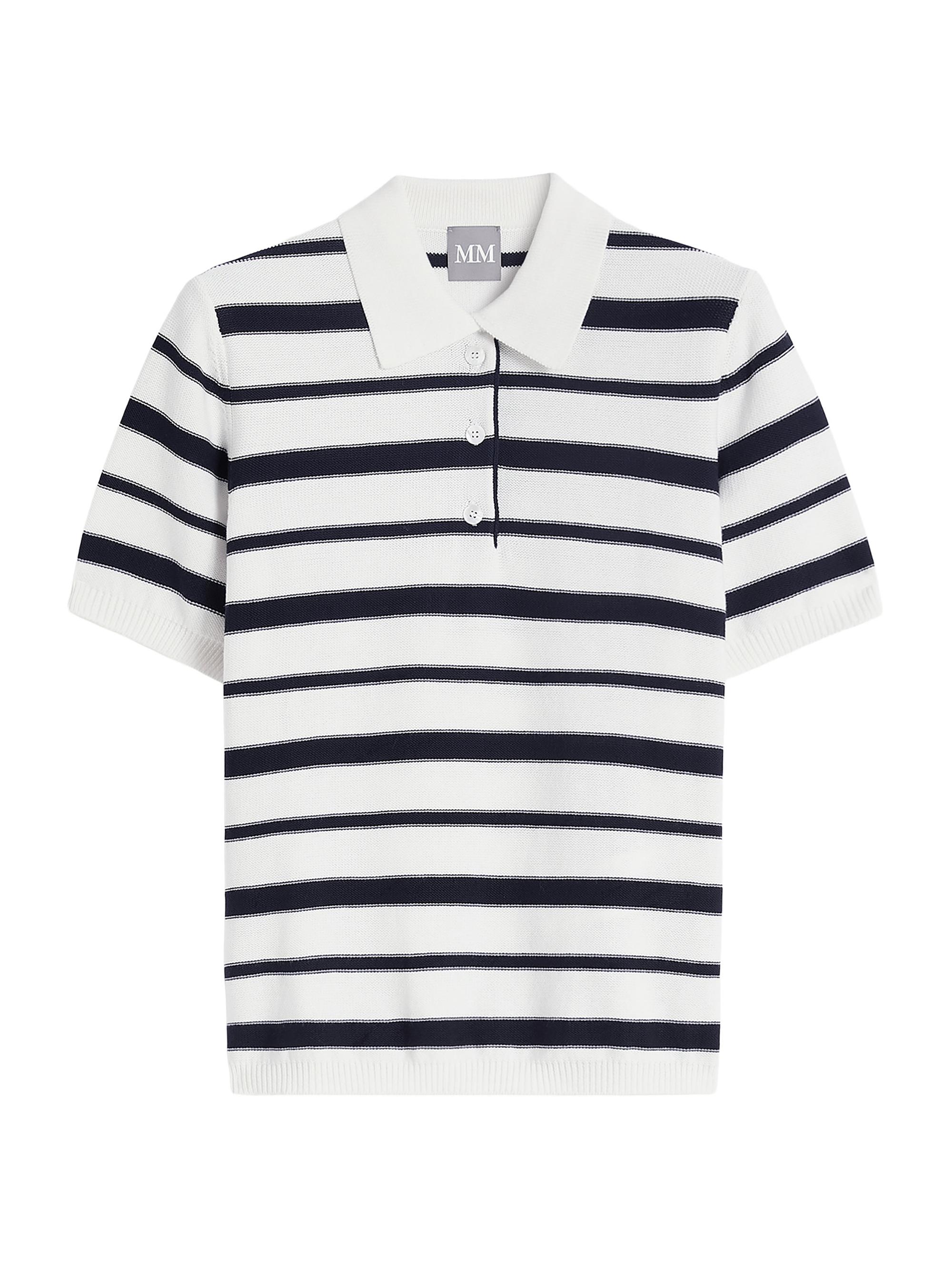 MM Max Mara Women's Striped Cotton Polo Shirt - Optical White