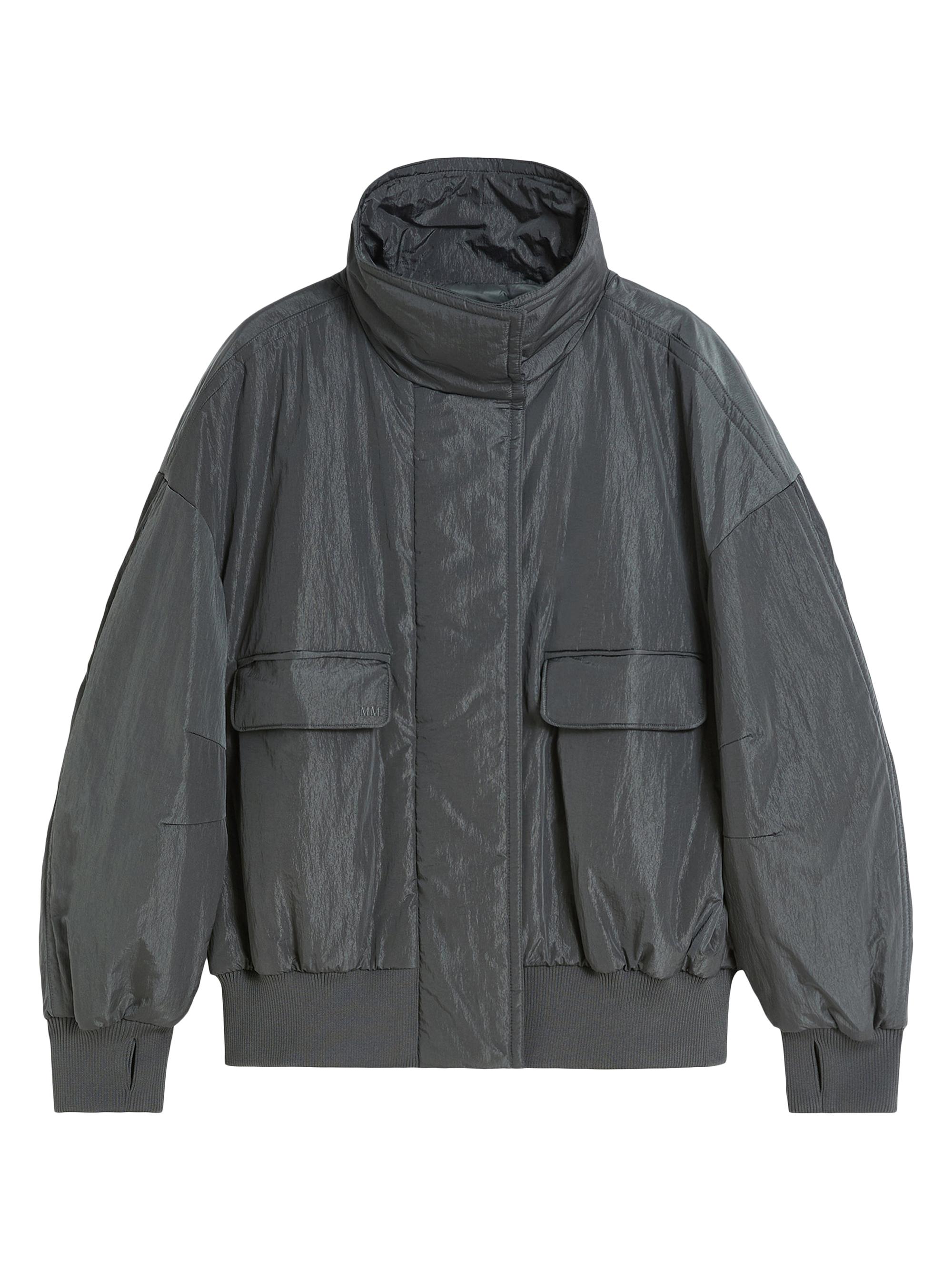 MM Max Mara Women's Technical Crinkle Fabric Bomber Jacket - Dark Grey