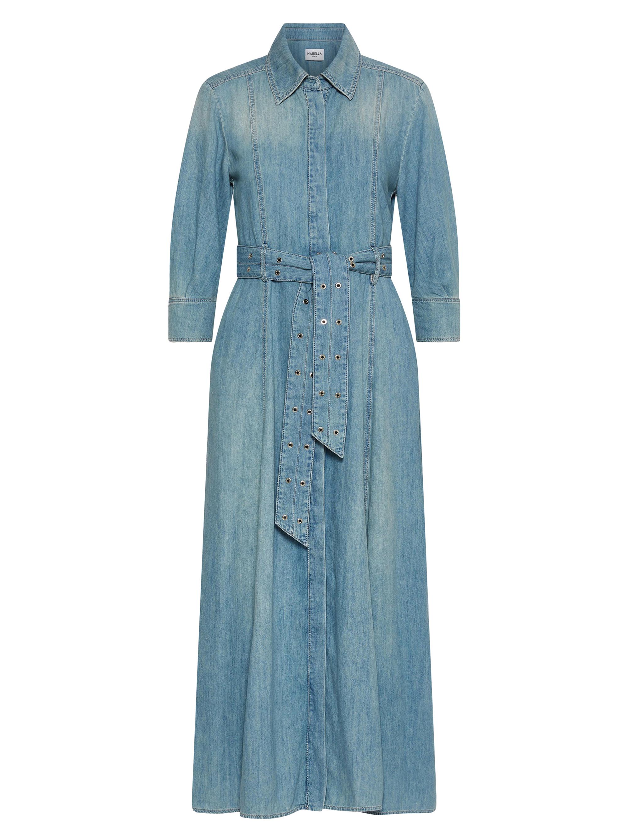 Marella Women's Long Fluid Denim Shirt Dress - Blue Jeans