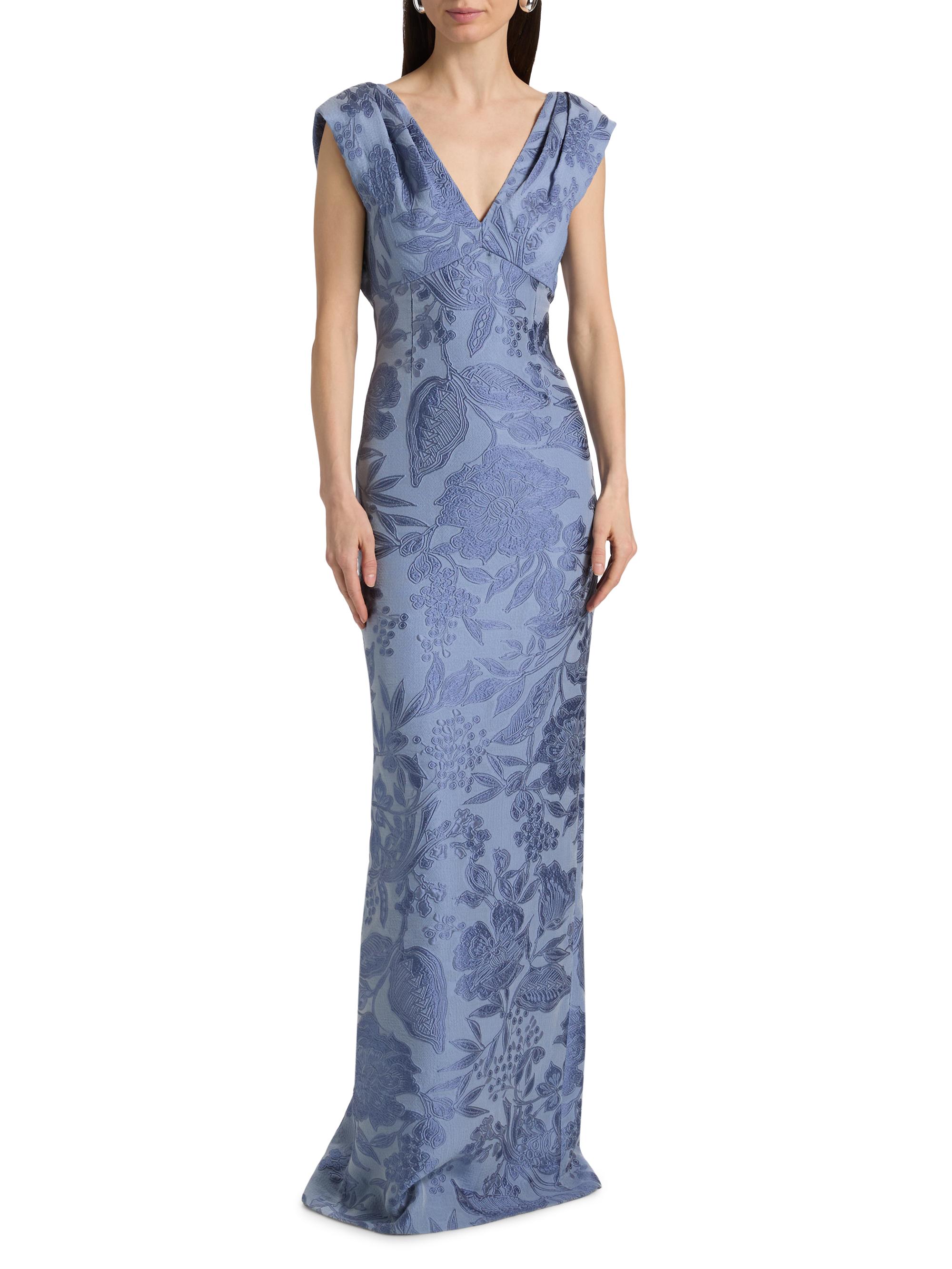 Lela Rose Women's Floral Fil Coupe V-Neck Gown - Bluebell Multi | Thumbnail 3