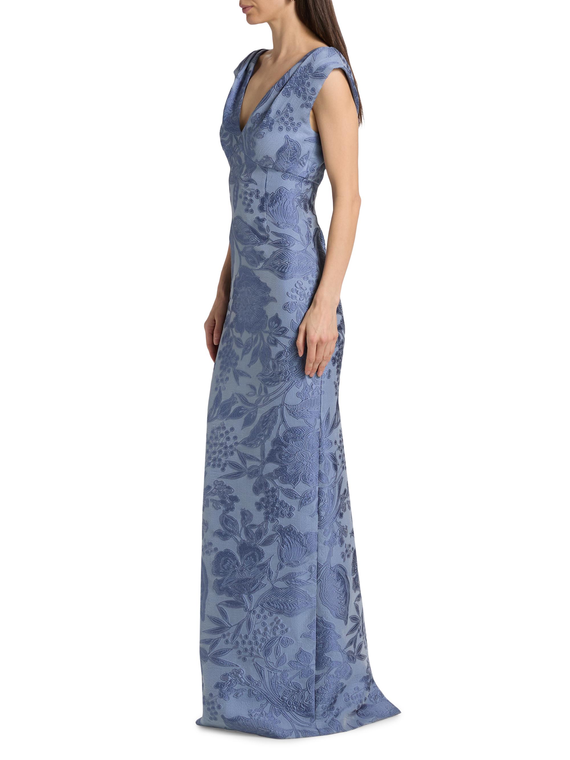 Lela Rose Women's Floral Fil Coupe V-Neck Gown - Bluebell Multi | Thumbnail 4