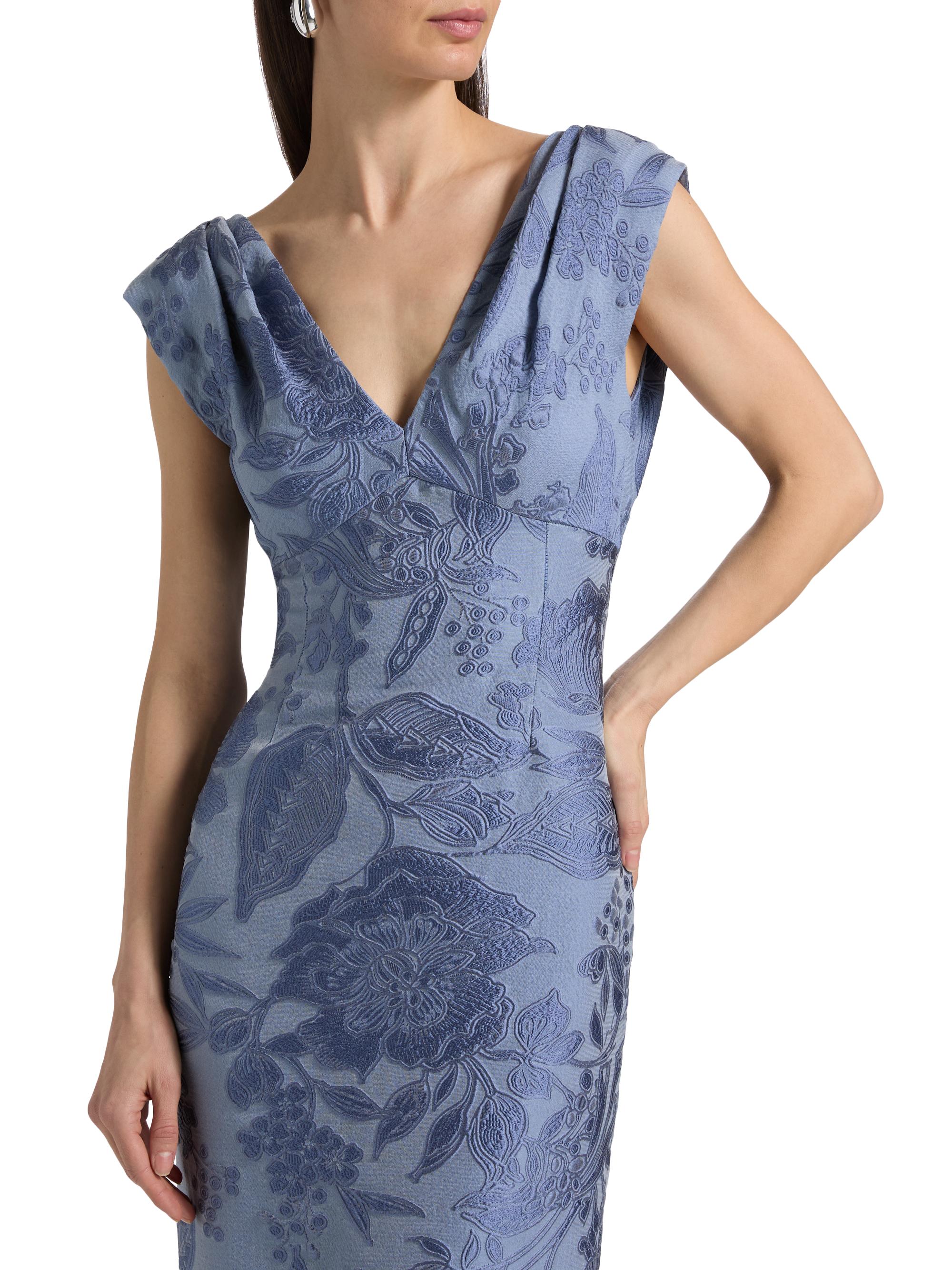 Lela Rose Women's Floral Fil Coupe V-Neck Gown - Bluebell Multi | Thumbnail 6