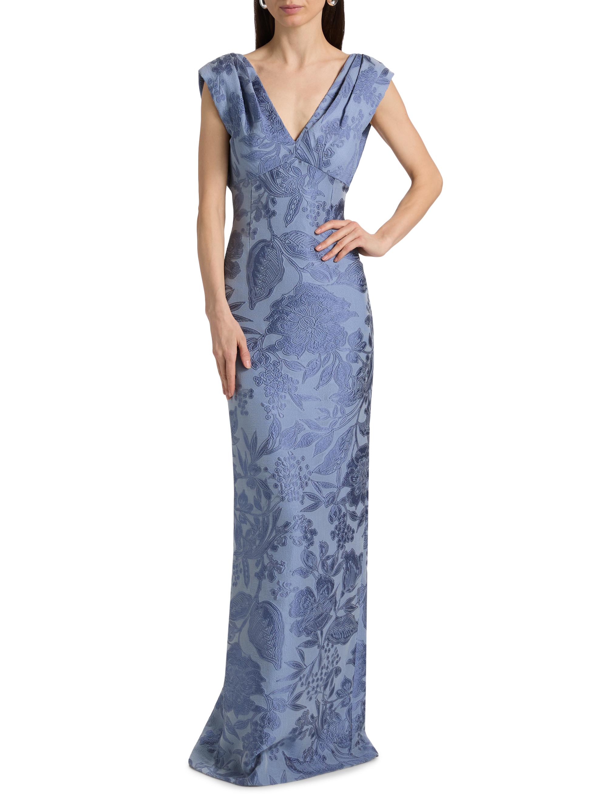 Lela Rose Women's Floral Fil Coupe V-Neck Gown - Bluebell Multi | Thumbnail 2