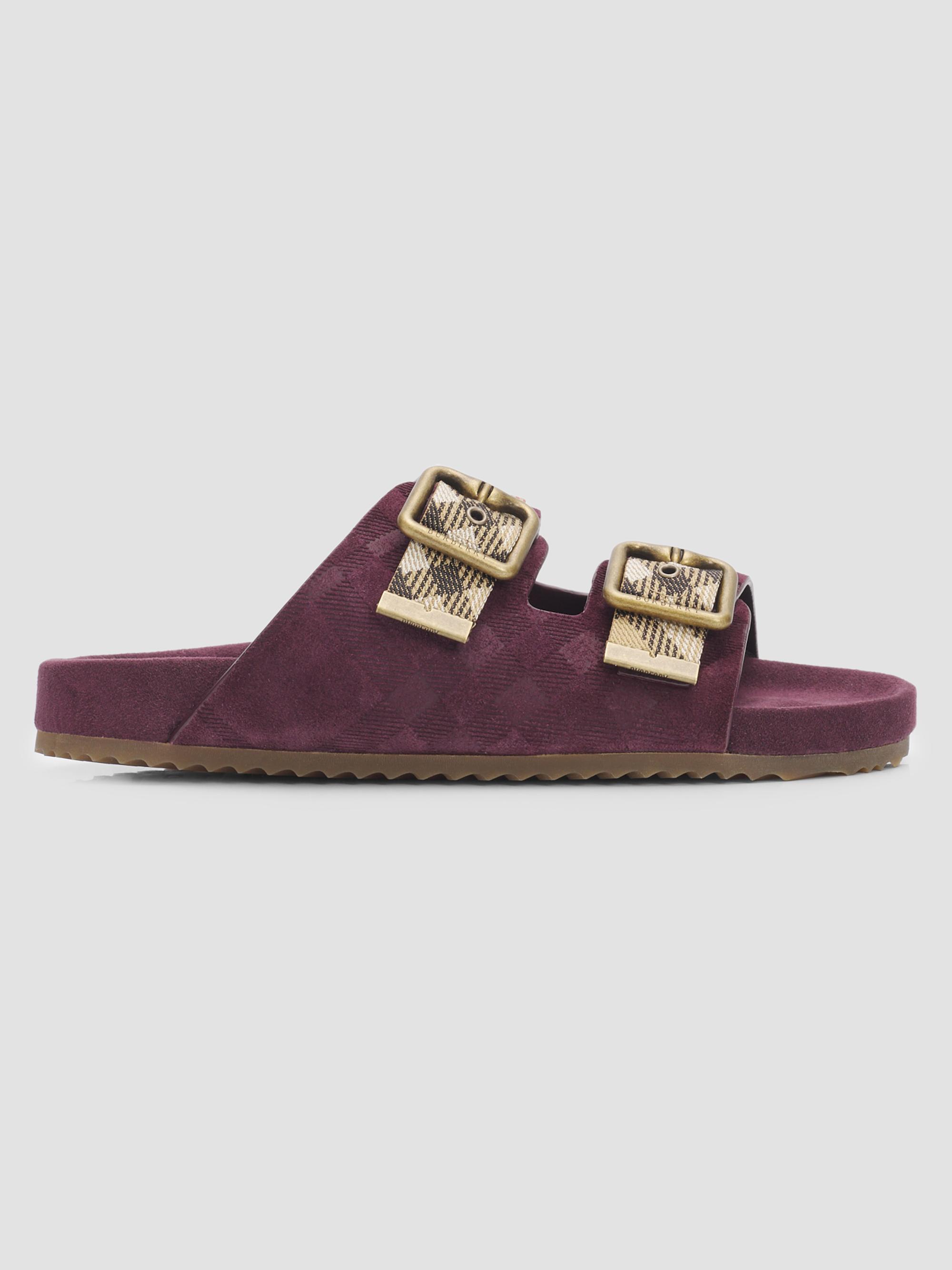 Burberry Women's Check Suede Urchin Sandals - Vineyard Red | Thumbnail 5