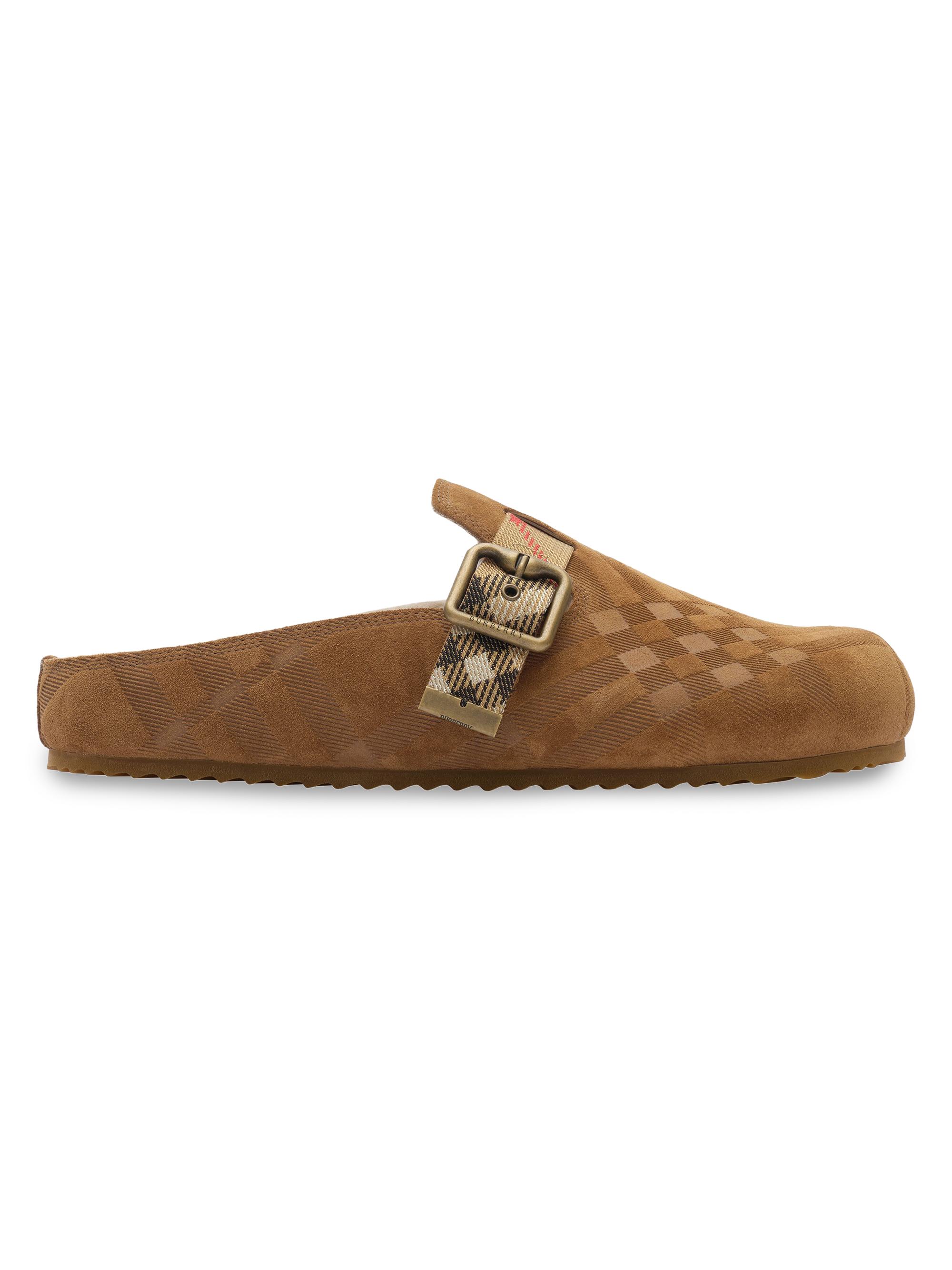 Burberry Women's Urchin Check Shearling Lined Suede Clogs - Jute | Thumbnail 7