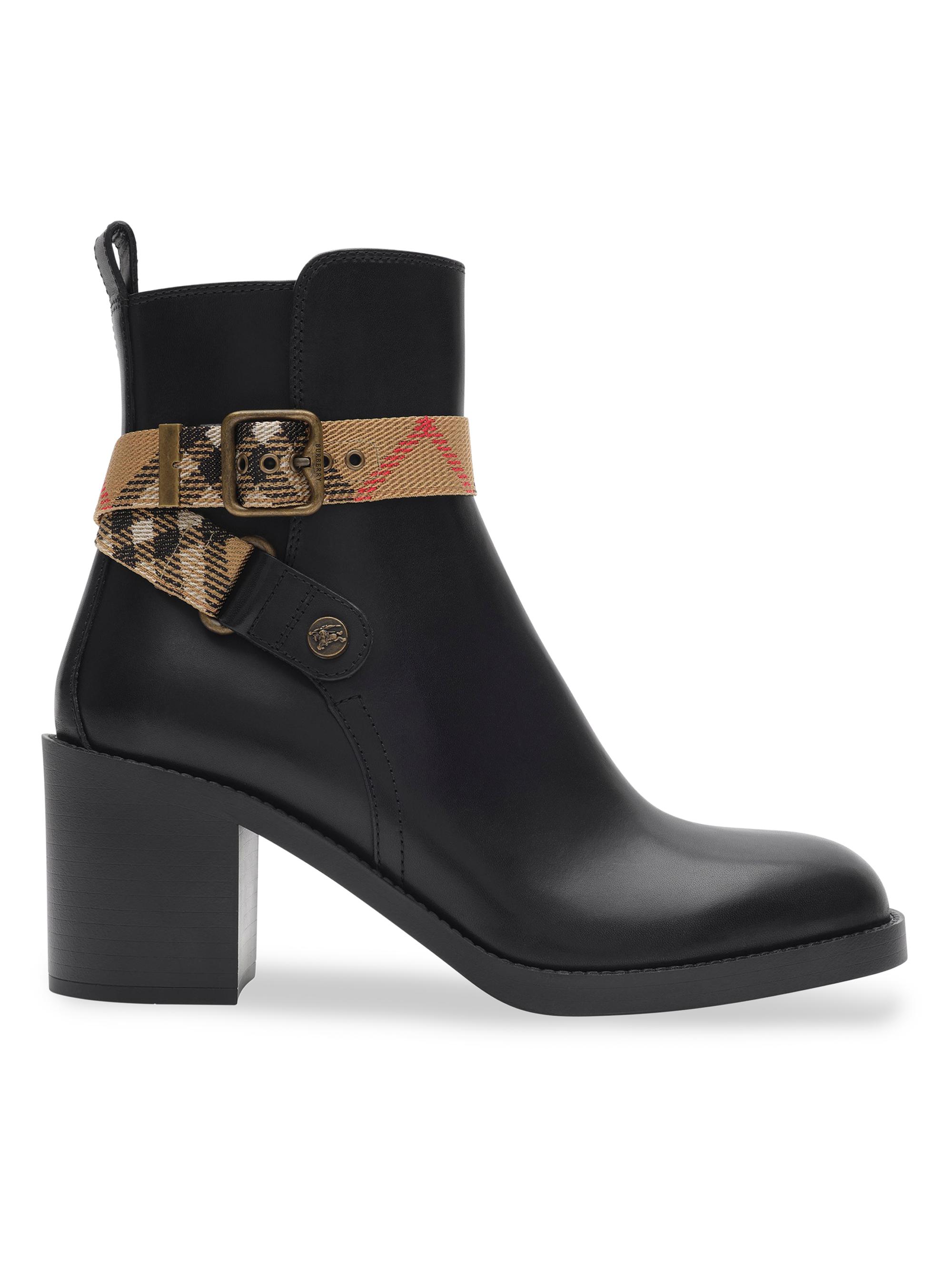 Burberry Women's Huntley Check-Strap Leather Ankle Boots - Black | Thumbnail 7