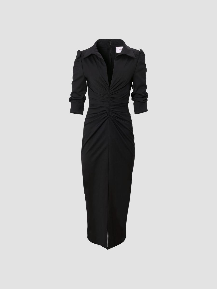 Carolina Herrera Women's Ruched Jersey Wool Midi-dress In Black