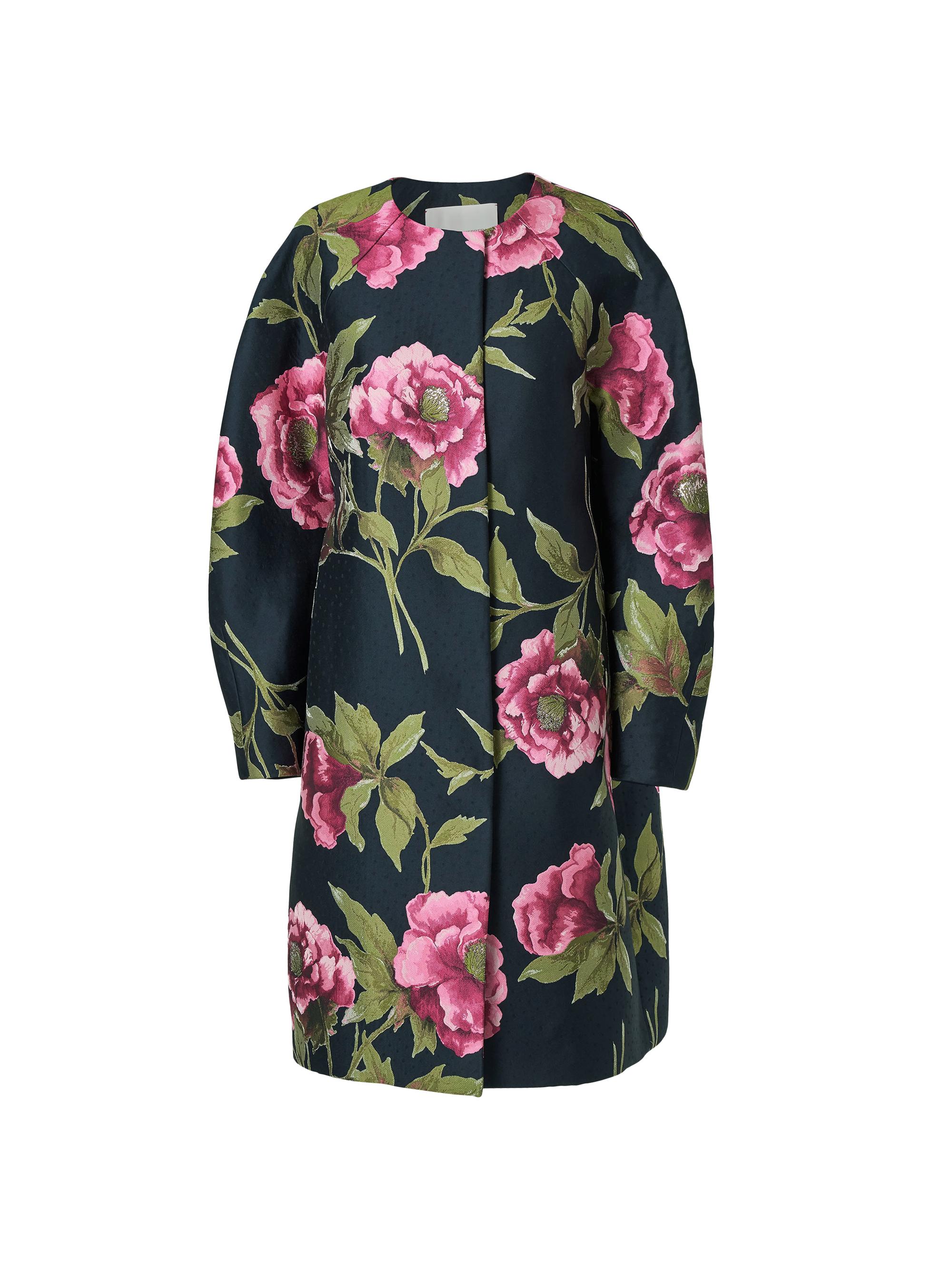 Carolina Herrera Women's Floral Collarless Cocoon Coat - Midnight Multi | Thumbnail 5