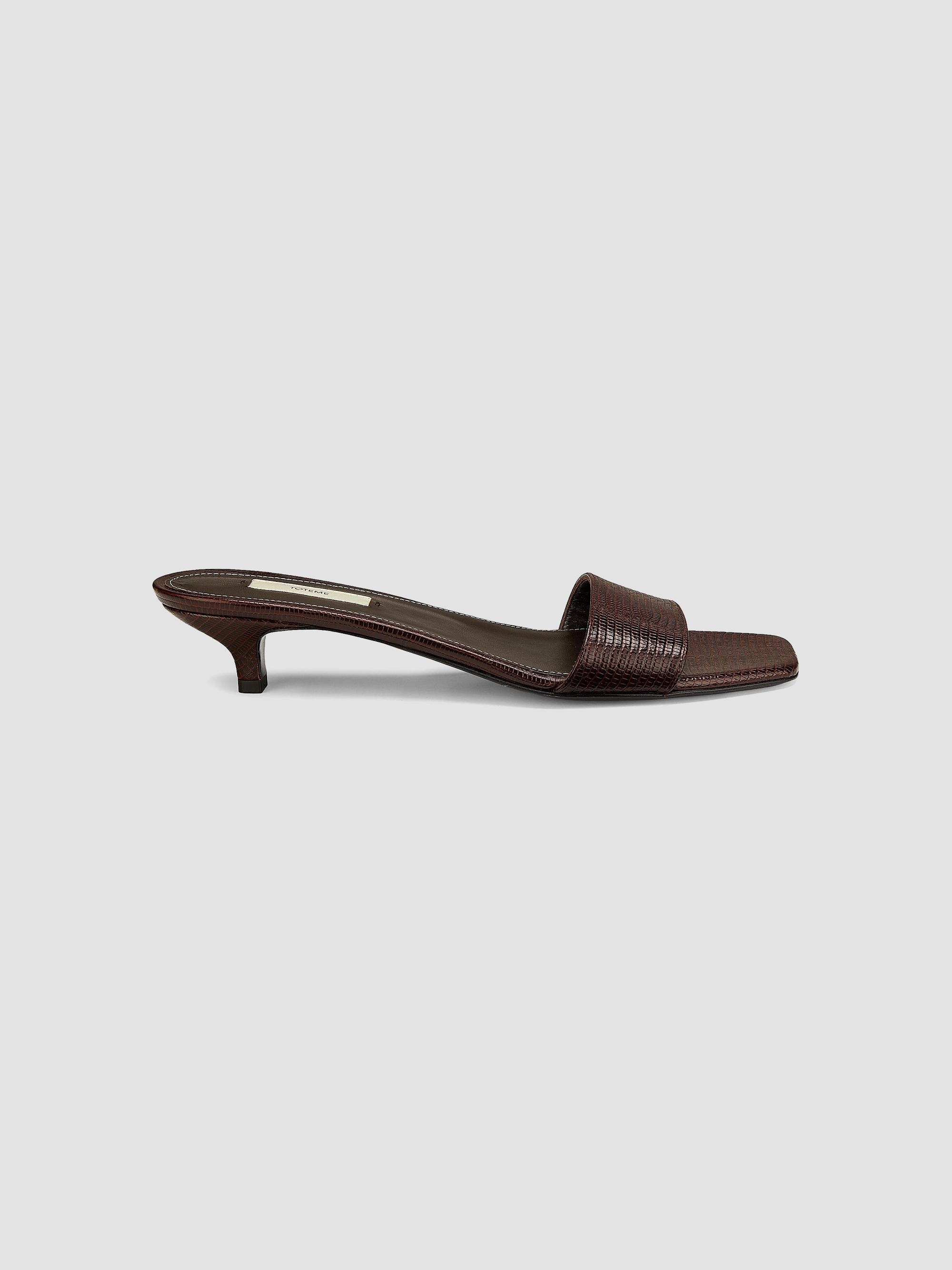 Toteme Women's Slim 35MM Lizard-Embossed Leather Mules - Brown | Thumbnail 7