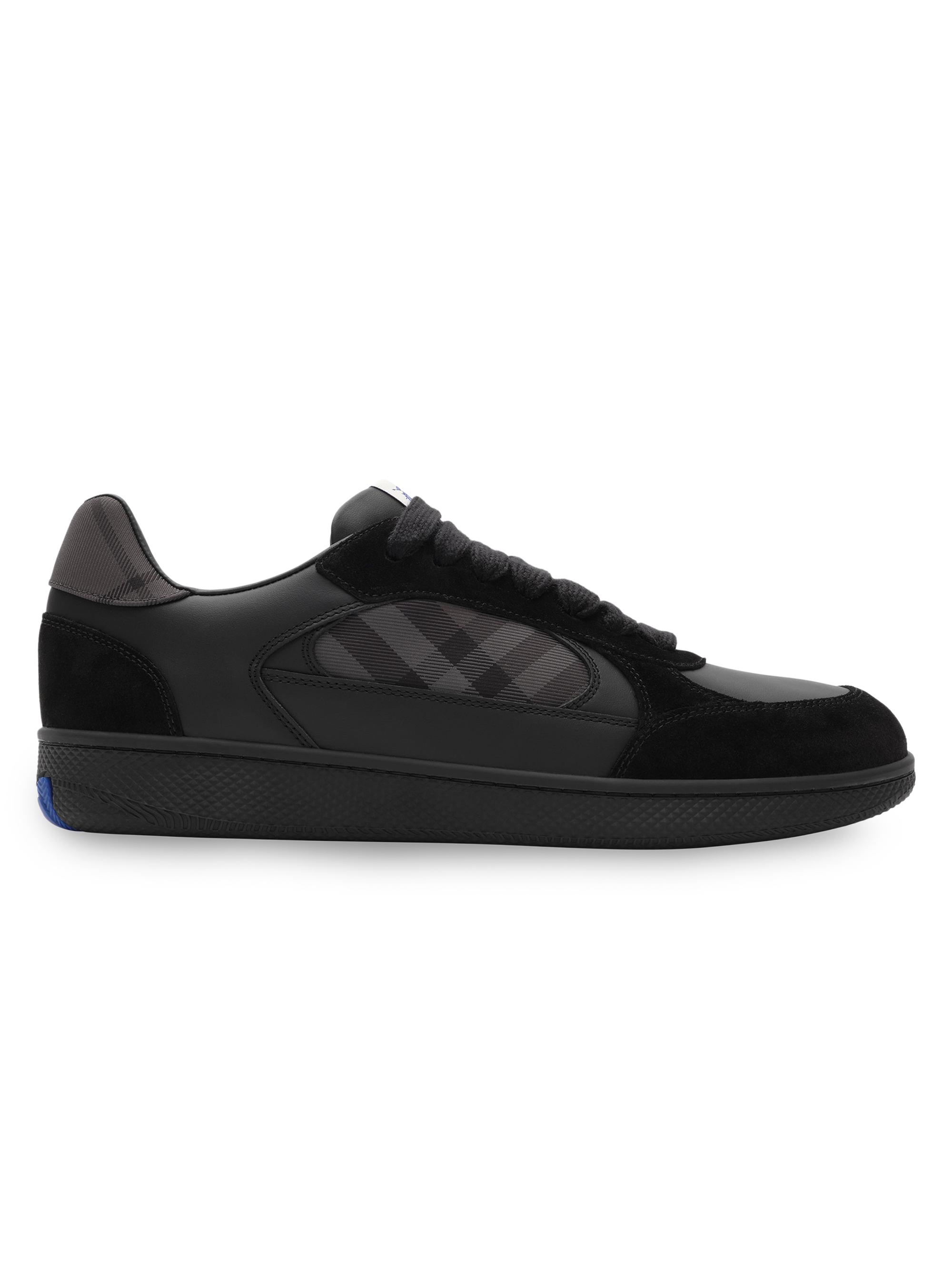 Burberry Men's Checked Leather Low-Top Sneakers - Black
