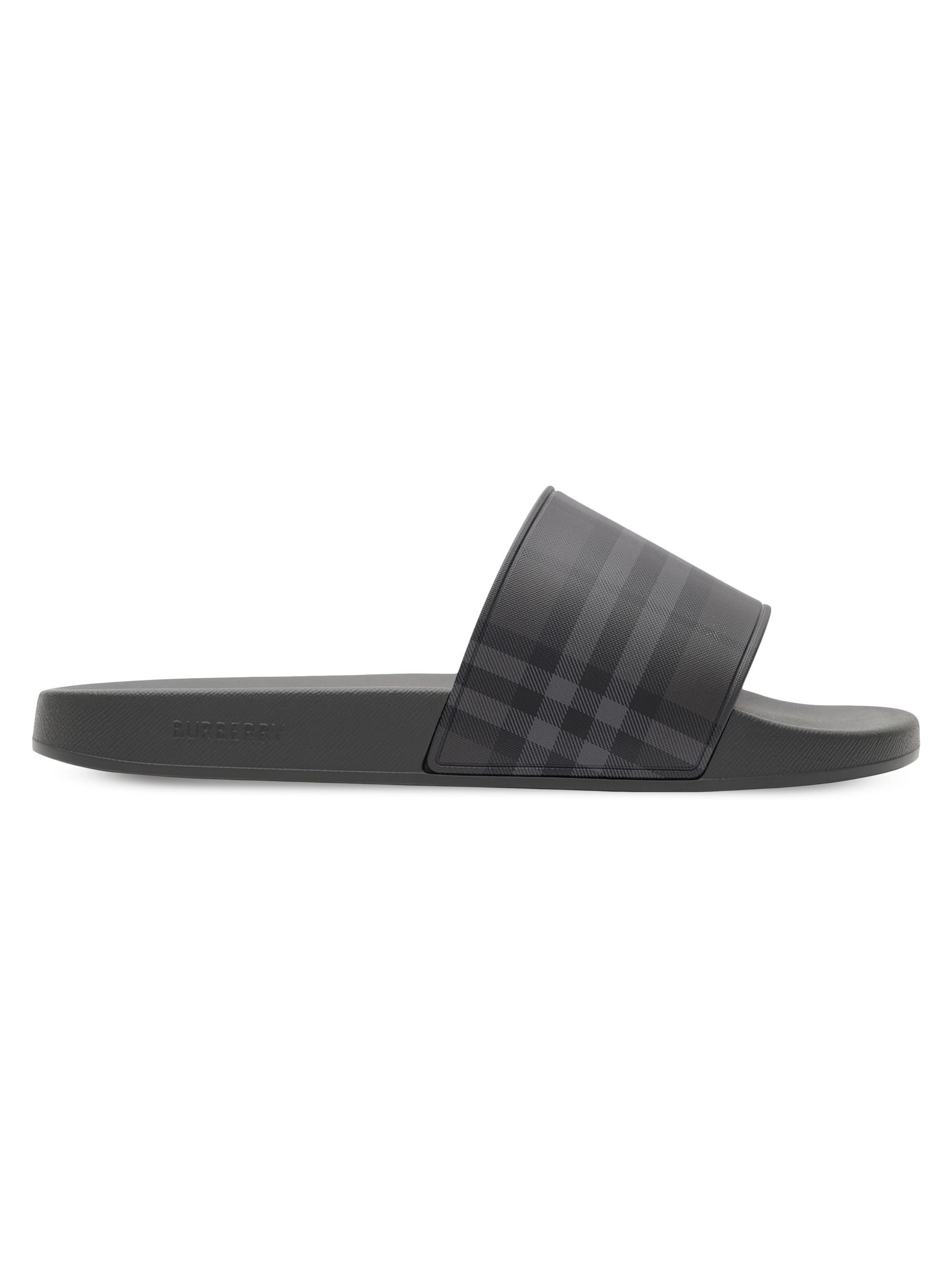 Burberry Men's Furley Check Slides - Lead Grey  Sandals