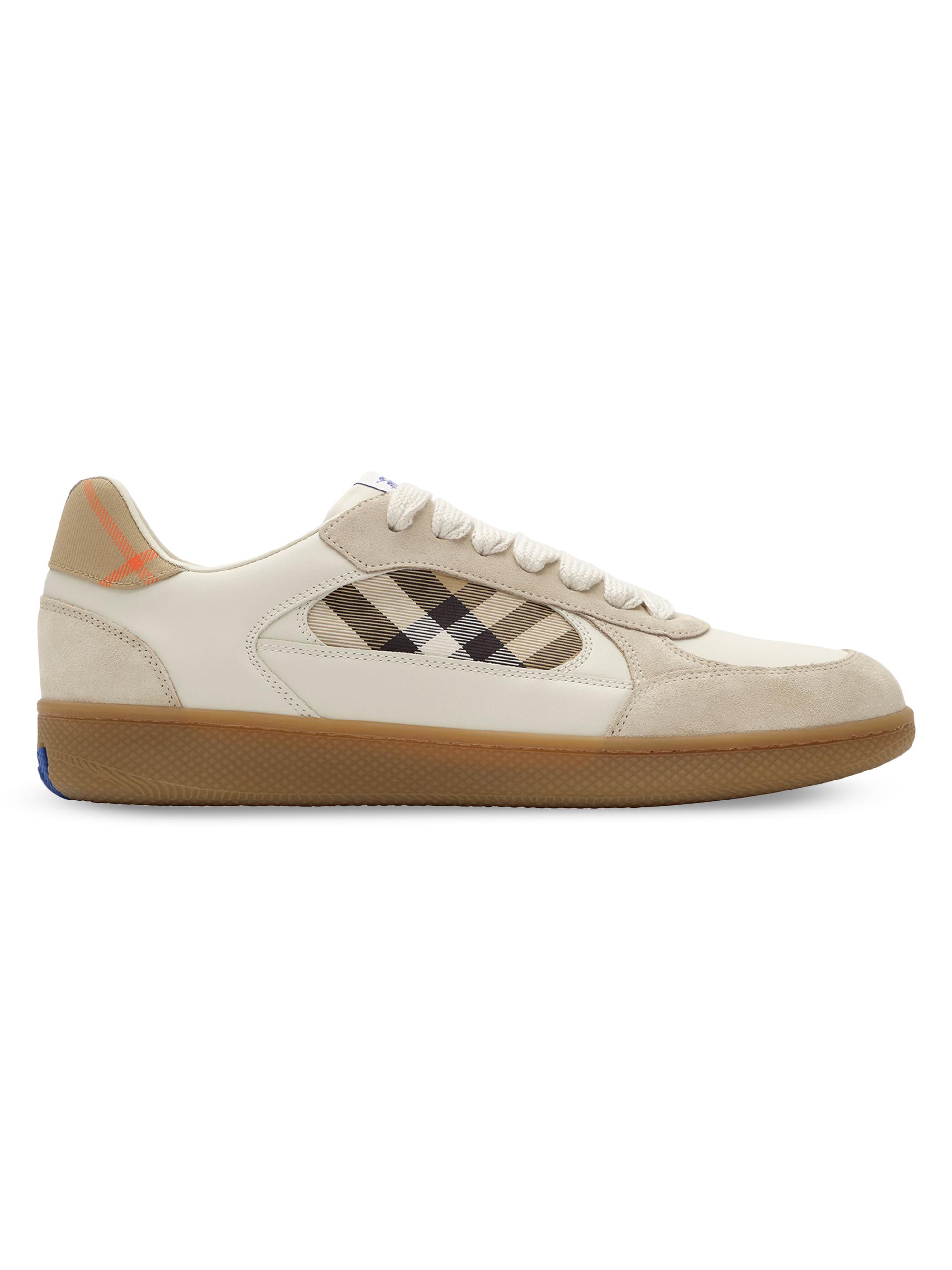 Burberry Men's Terrace Check Leather & Suede Low-Top Sneakers - Dove Beige