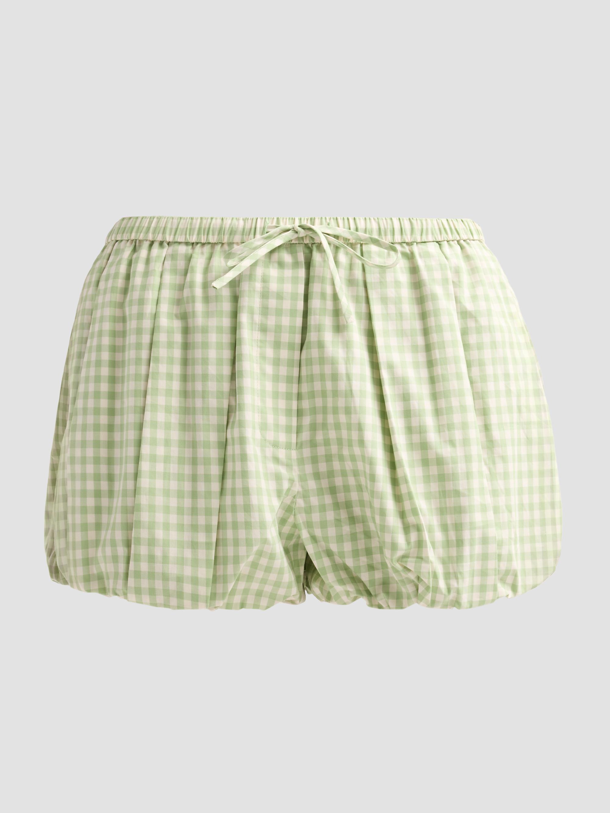 SIMKHAI Women's Gingham Bubble Shorts - Lime Gingham | Thumbnail 6