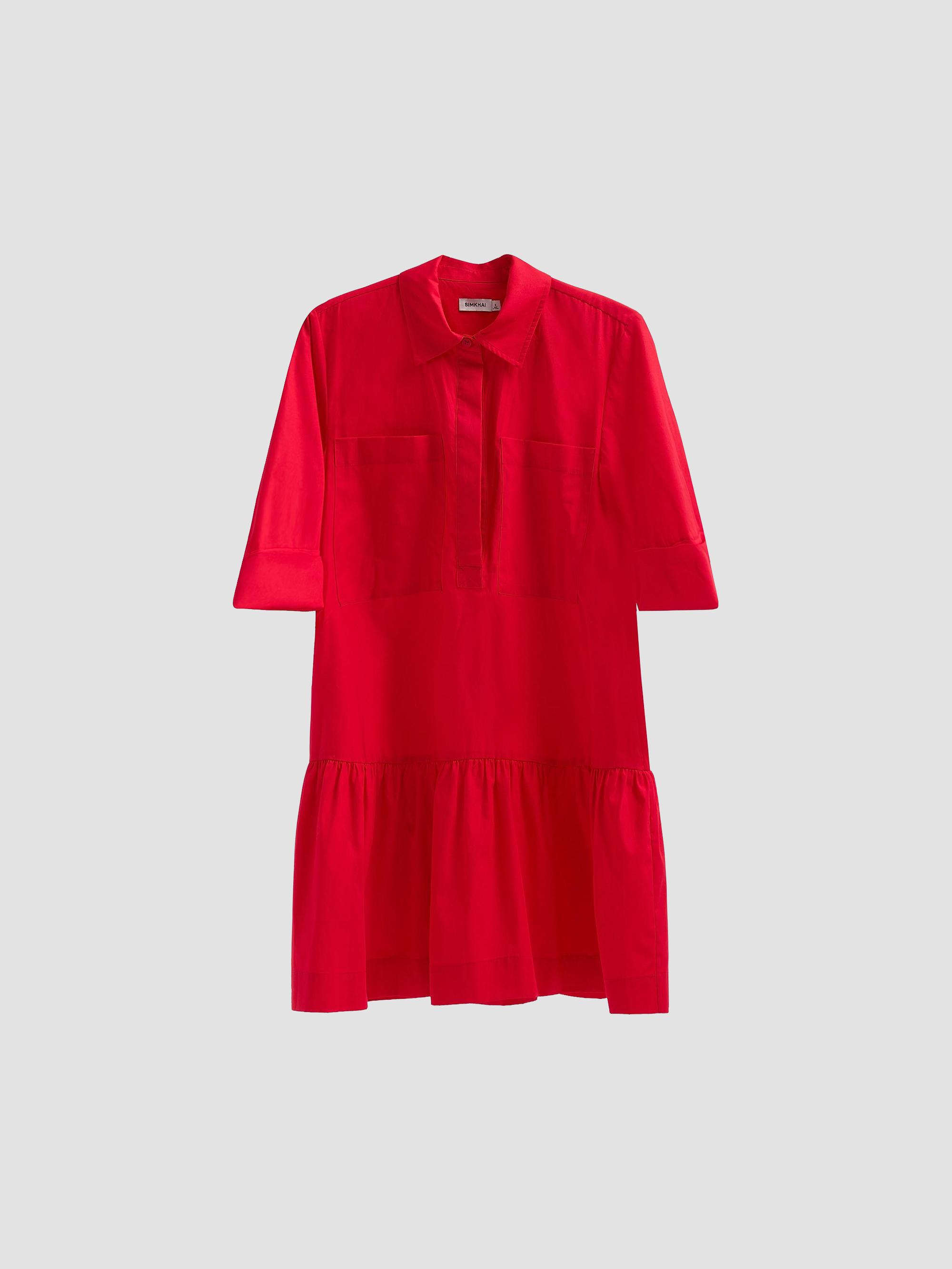 SIMKHAI Women's Criss Cotton-Blend Mini-Shirtdress - Scarlet | Thumbnail 6