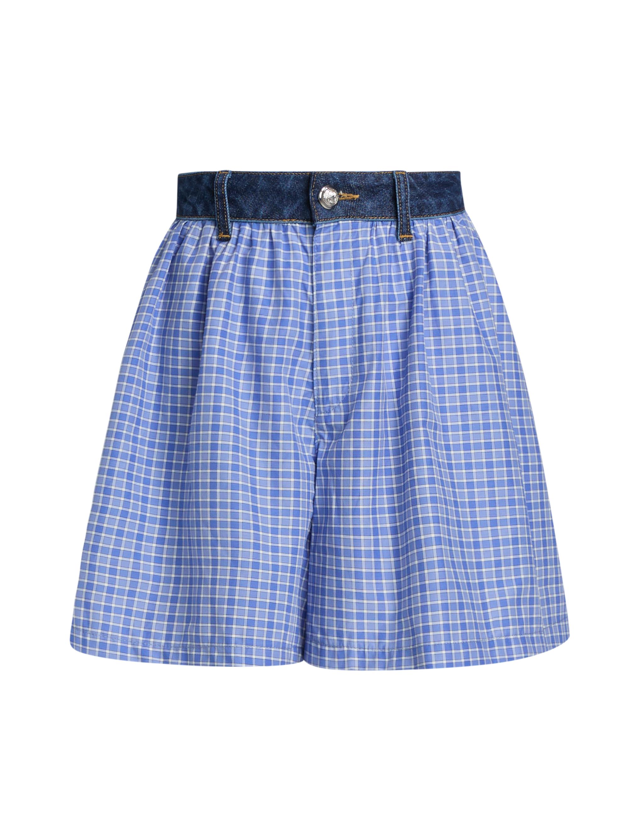 Cinq à Sept Women's Madalyn Checked Cotton-Blend High-Rise Shorts - Bleu Crush Ultramarine