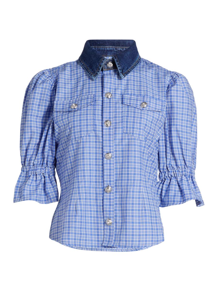 Cinq à Sept Keely Gingham Puff-Sleeve Top | Saks Fifth Avenue