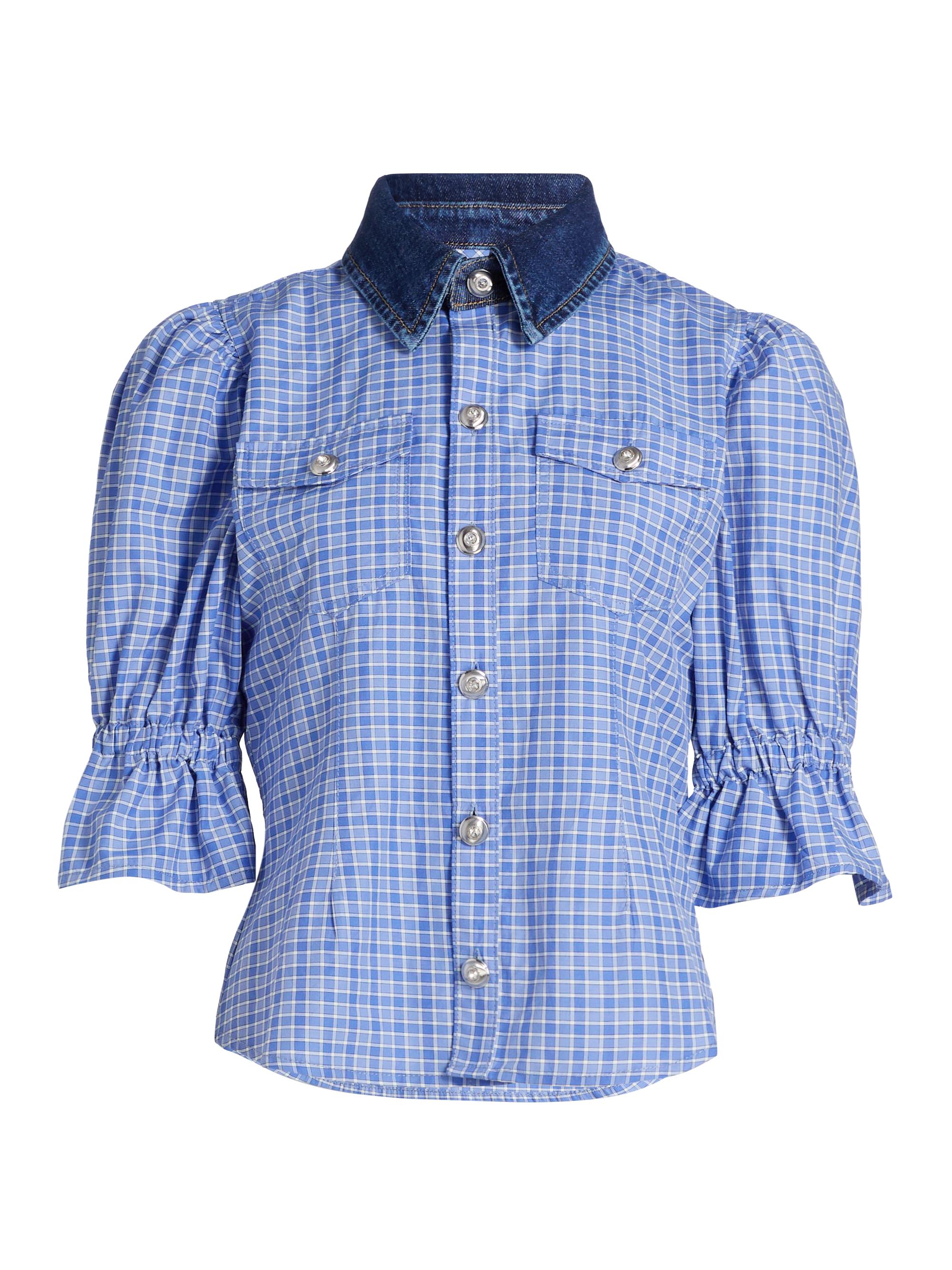 Cinq à Sept Women's Keely Gingham Puff-Sleeve Top - Blue Crush Ultramarine