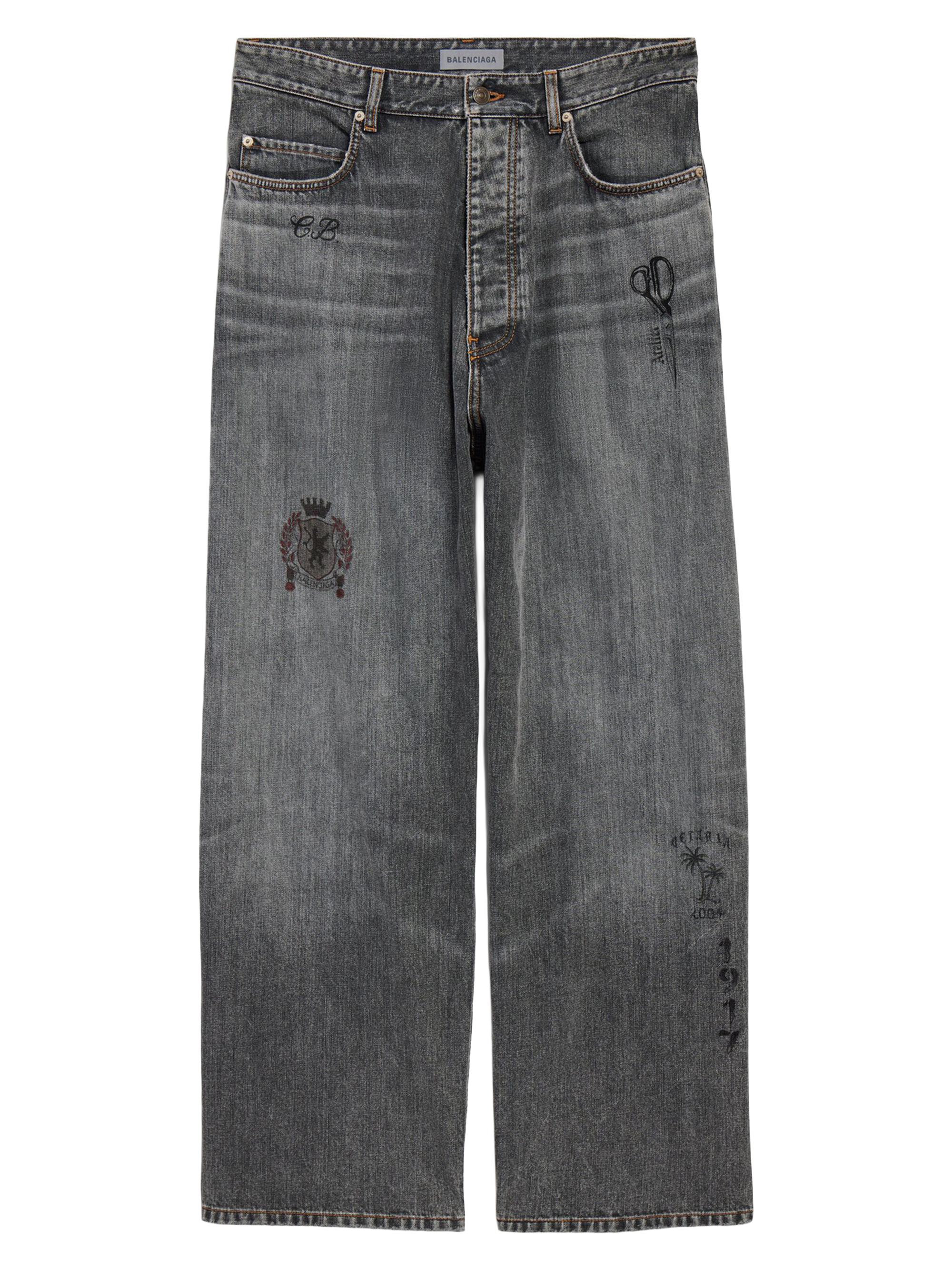 Balenciaga Men's Tattoo Baggy Jeans - Dark Grey