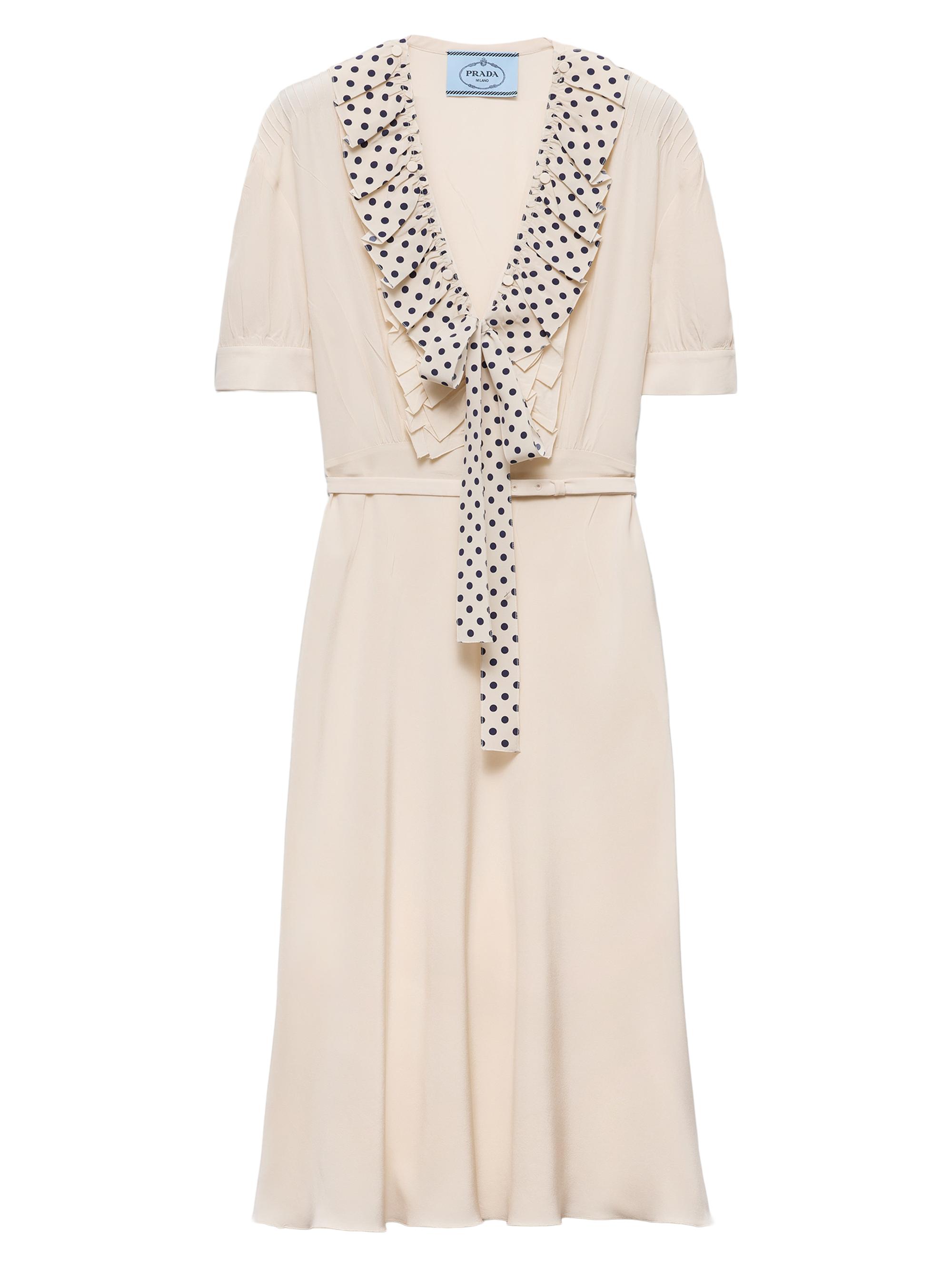 Prada Women's Embroidered Marocain Dress - Beige Khaki